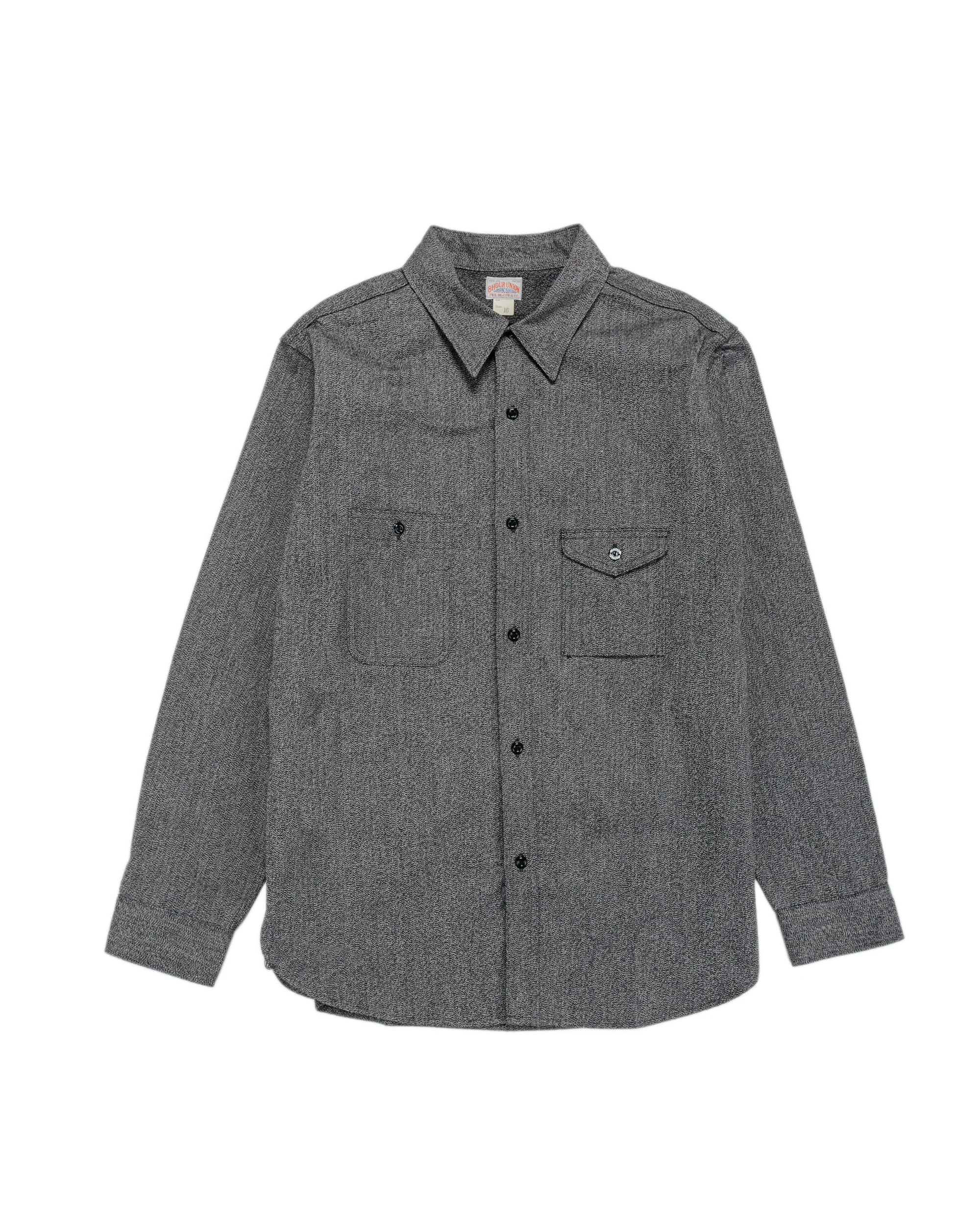 MS25109 8HU Cigarette Pocket Mock-Twist Chambray Work Shirt Black - 1