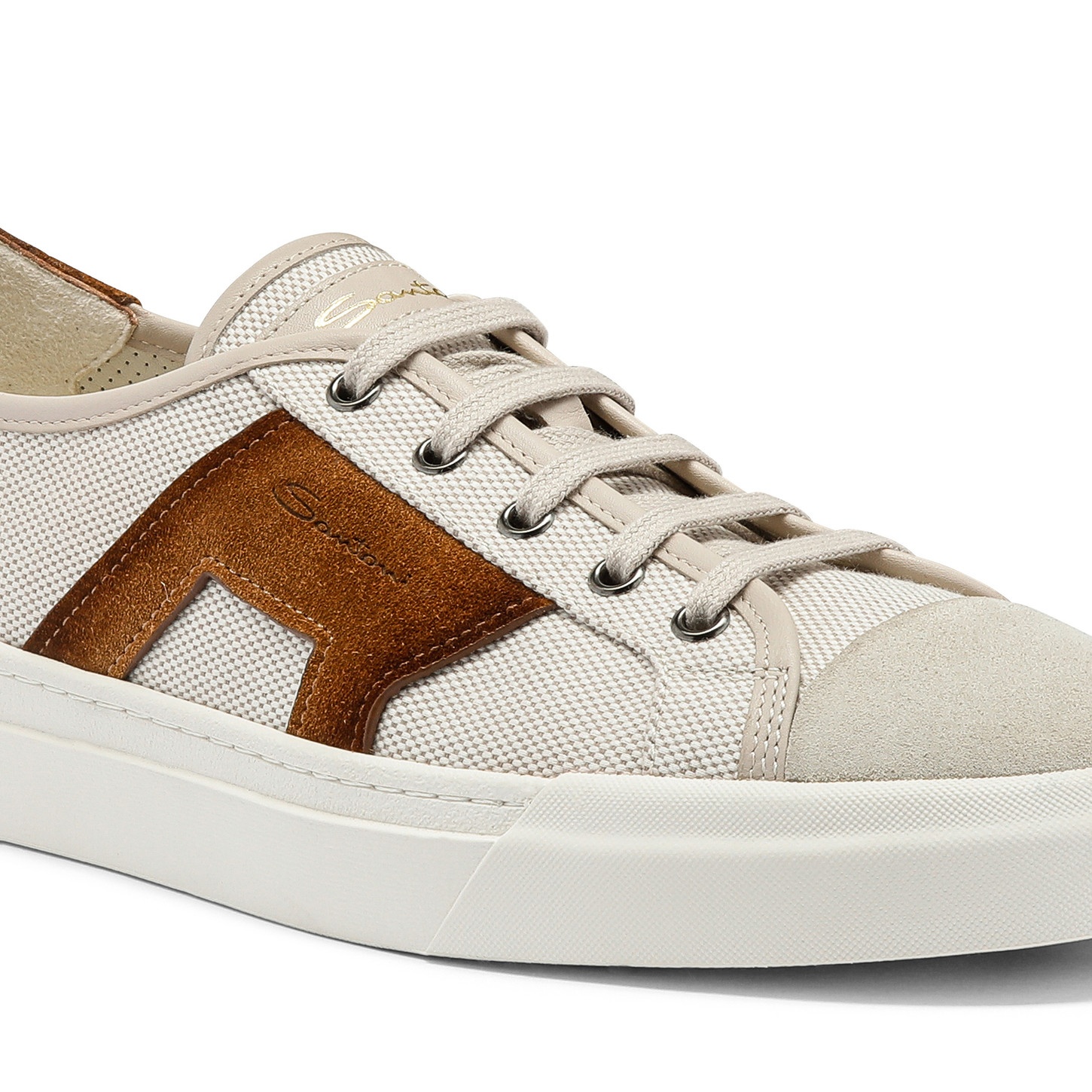 Men's beige and brown canvas and suede Double Buckle Sneaker - 6