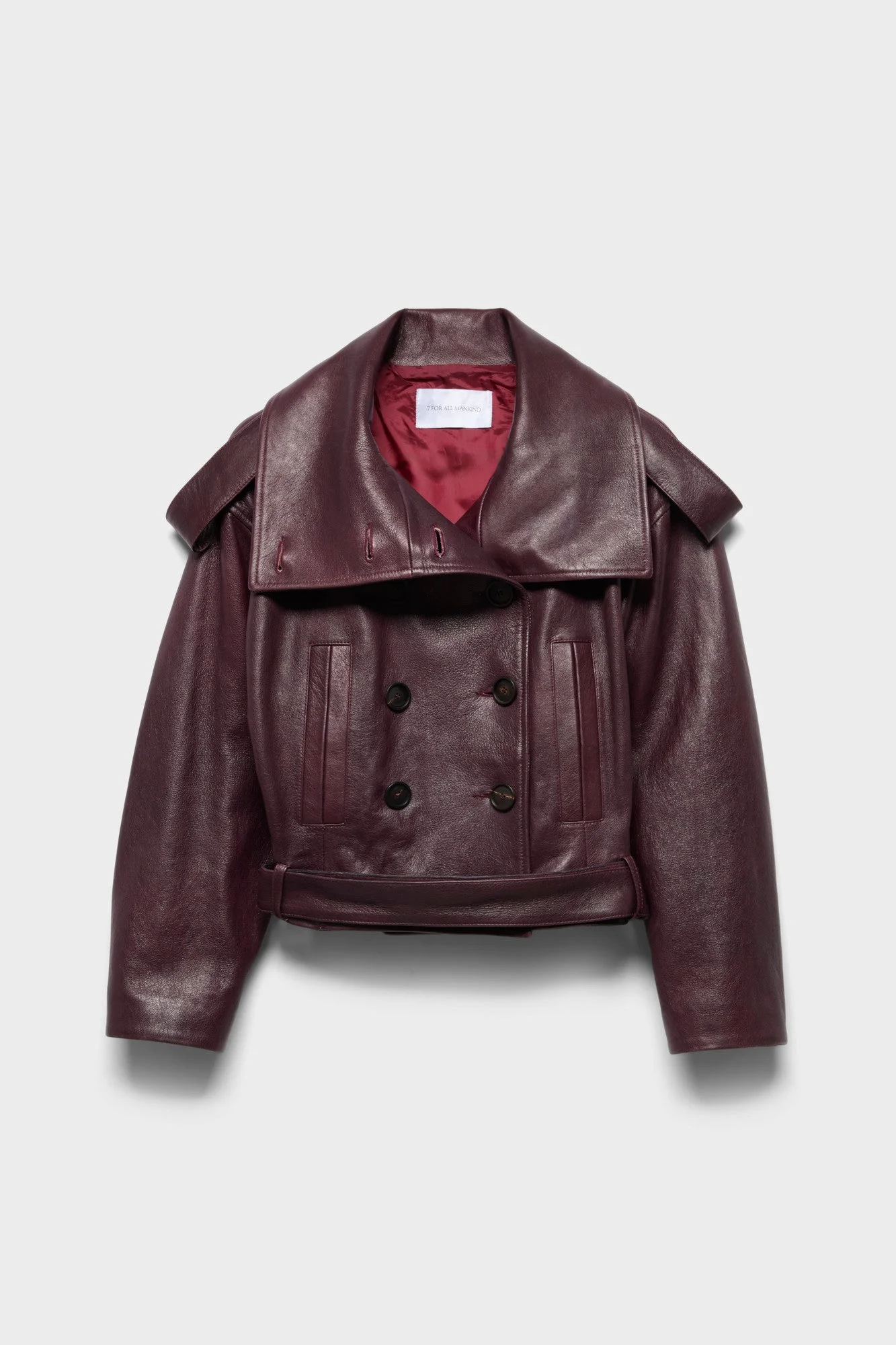 DOUBLE BREASTED HIGH NECK SHORT COAT in Leather - 1