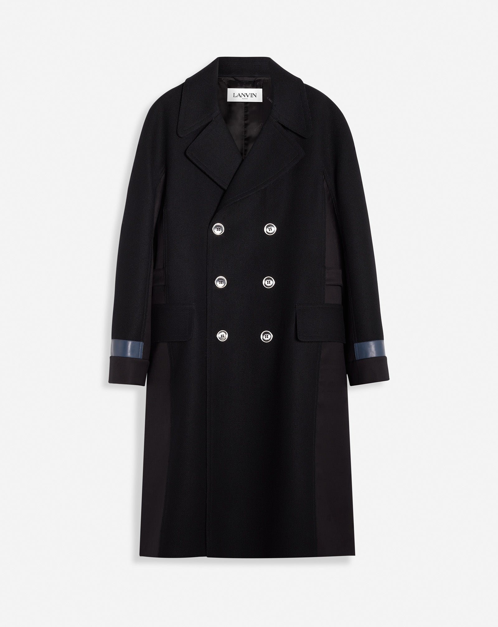 DOUBLE-BREASTED COAT WITH CONTRASTING PANELS AND KIMONO SLEEVES - 1