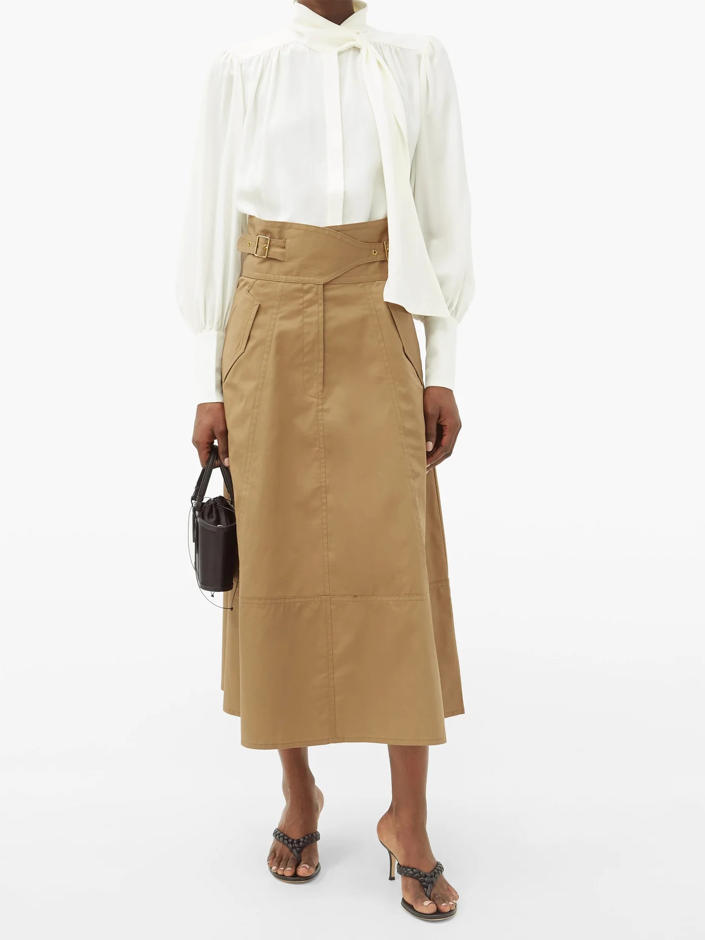 Ladybeetle buckled-waist cotton-drill midi skirt - 2