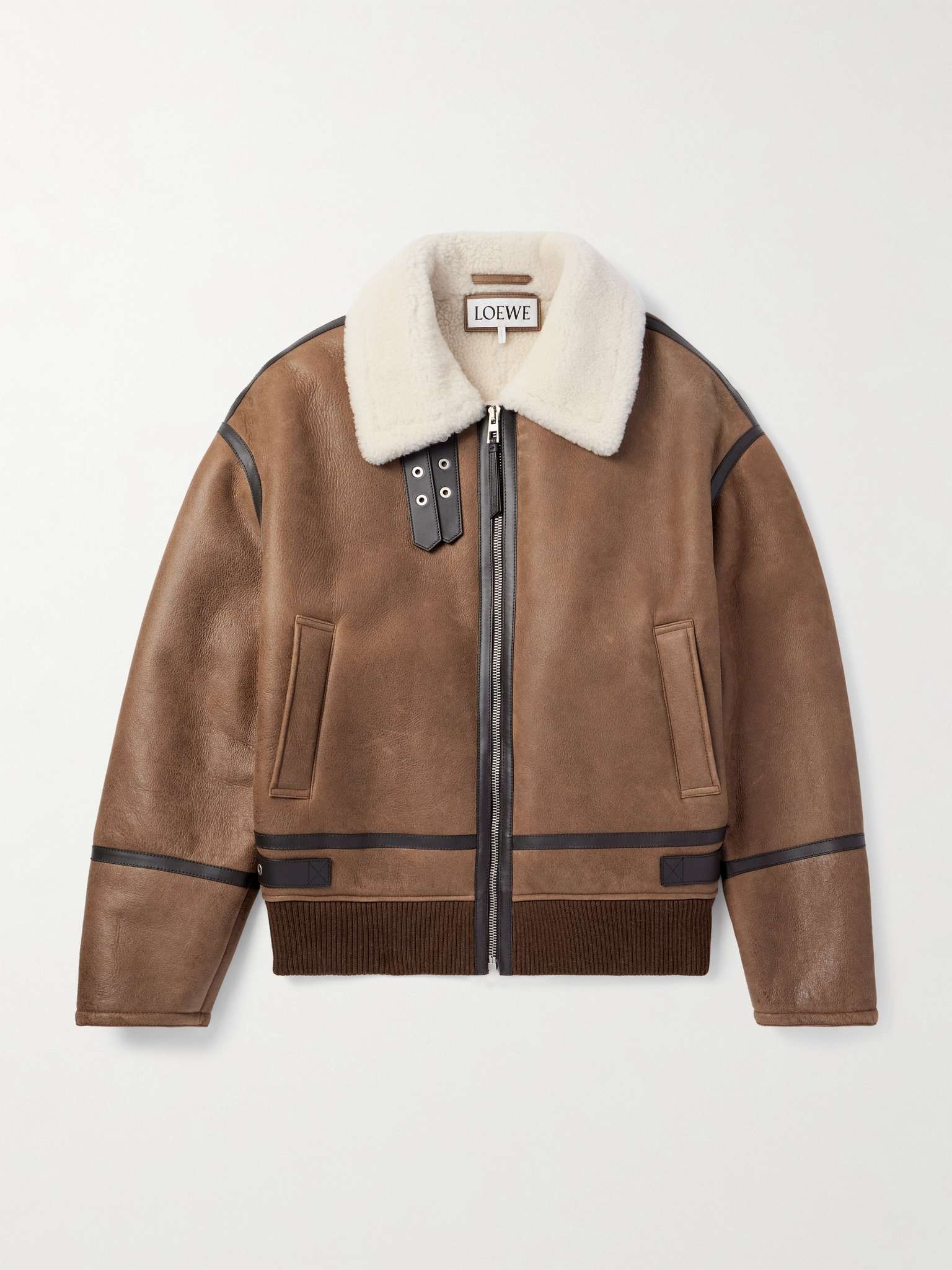 Leather-Trimmed Shearling Jacket - 1