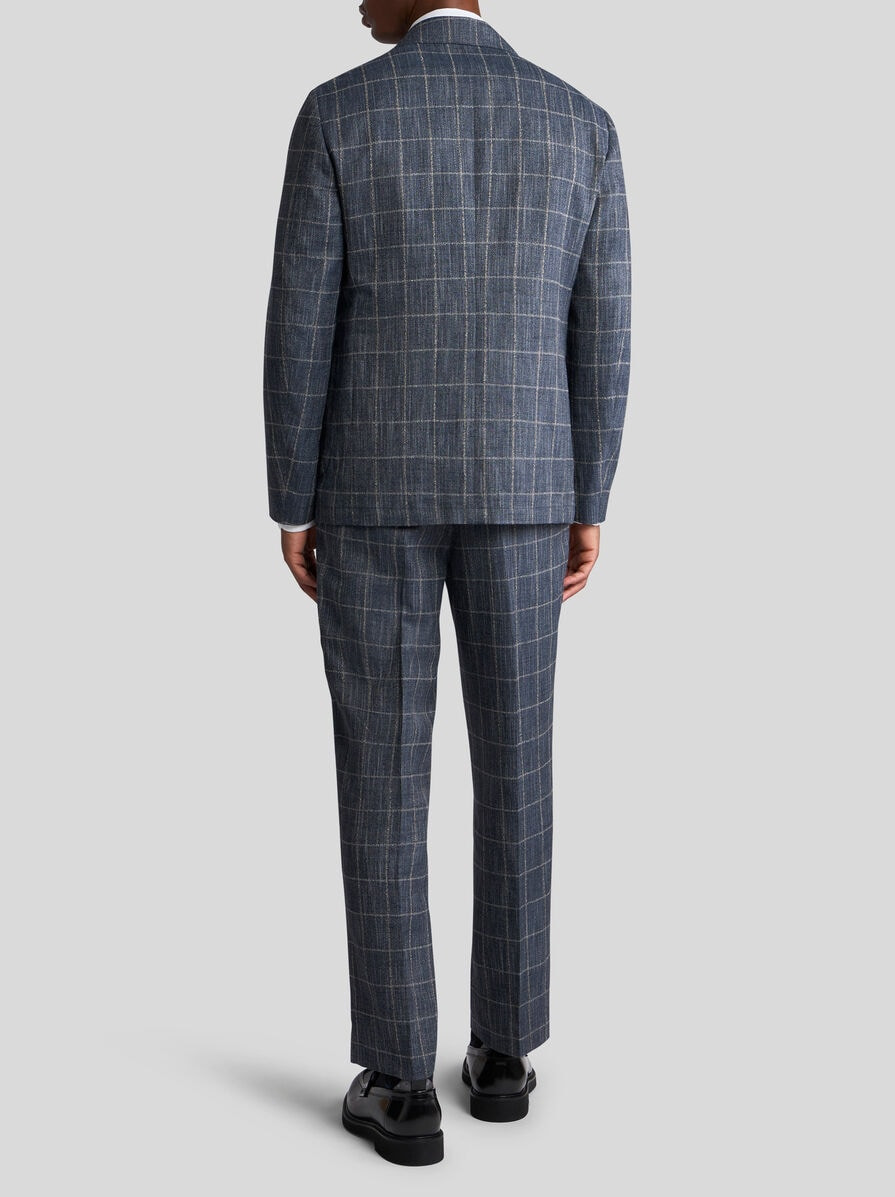 CASUAL CHECKED SILK AND LINEN-BLEND BLAZER - 4