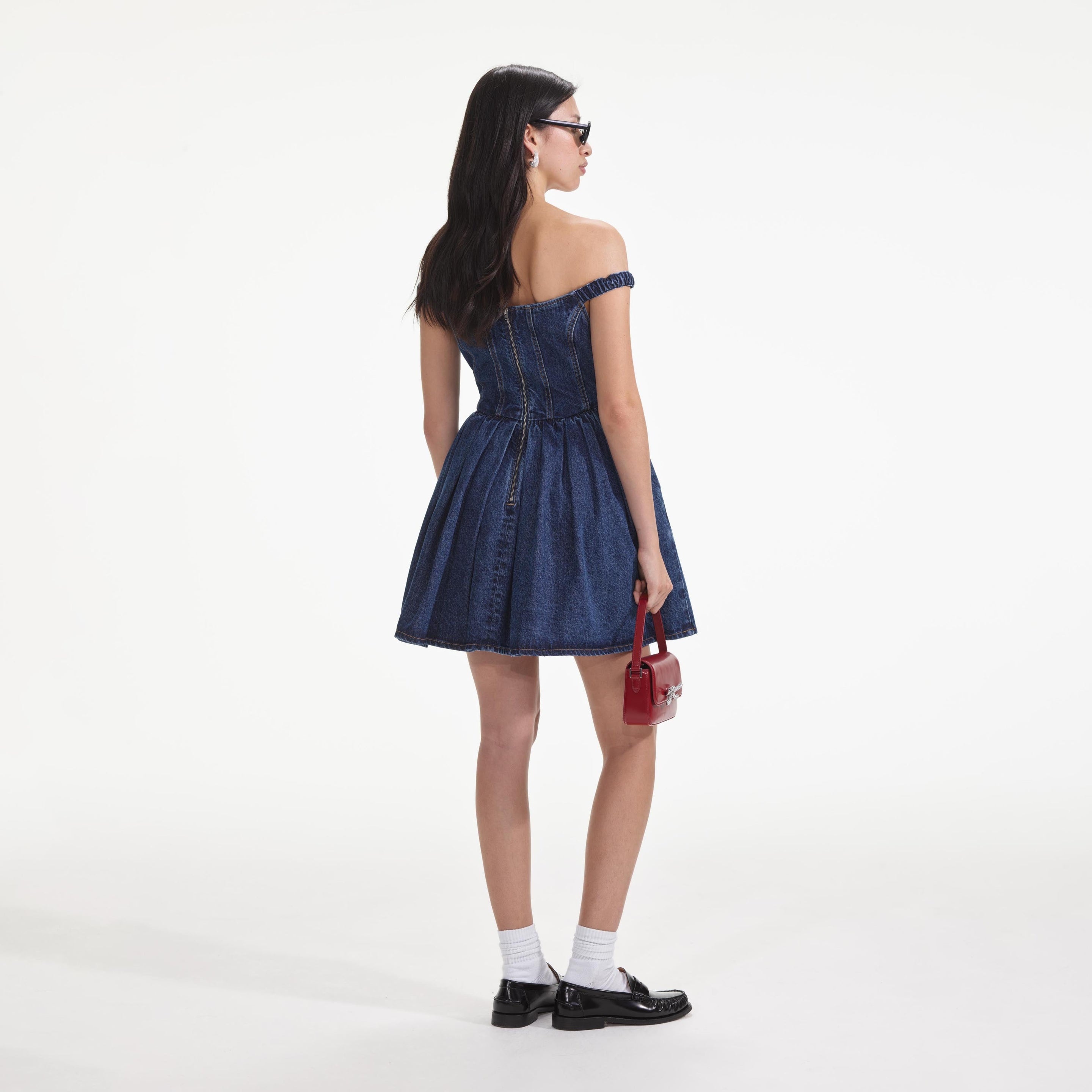 Denim Off Shoulder Mini Dress - 3