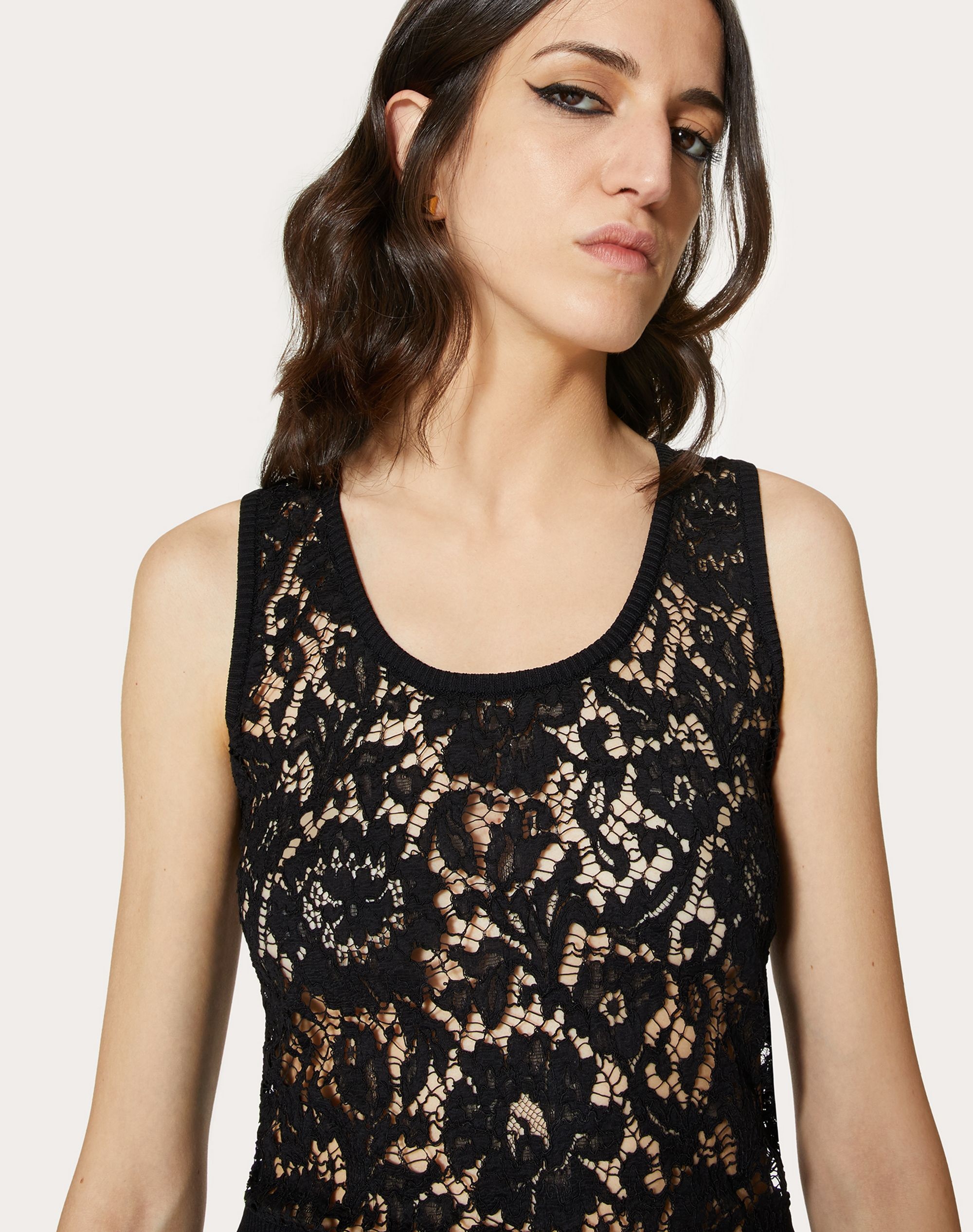 STRETCH VISCOSE AND HEAVY LACE TOP - 5