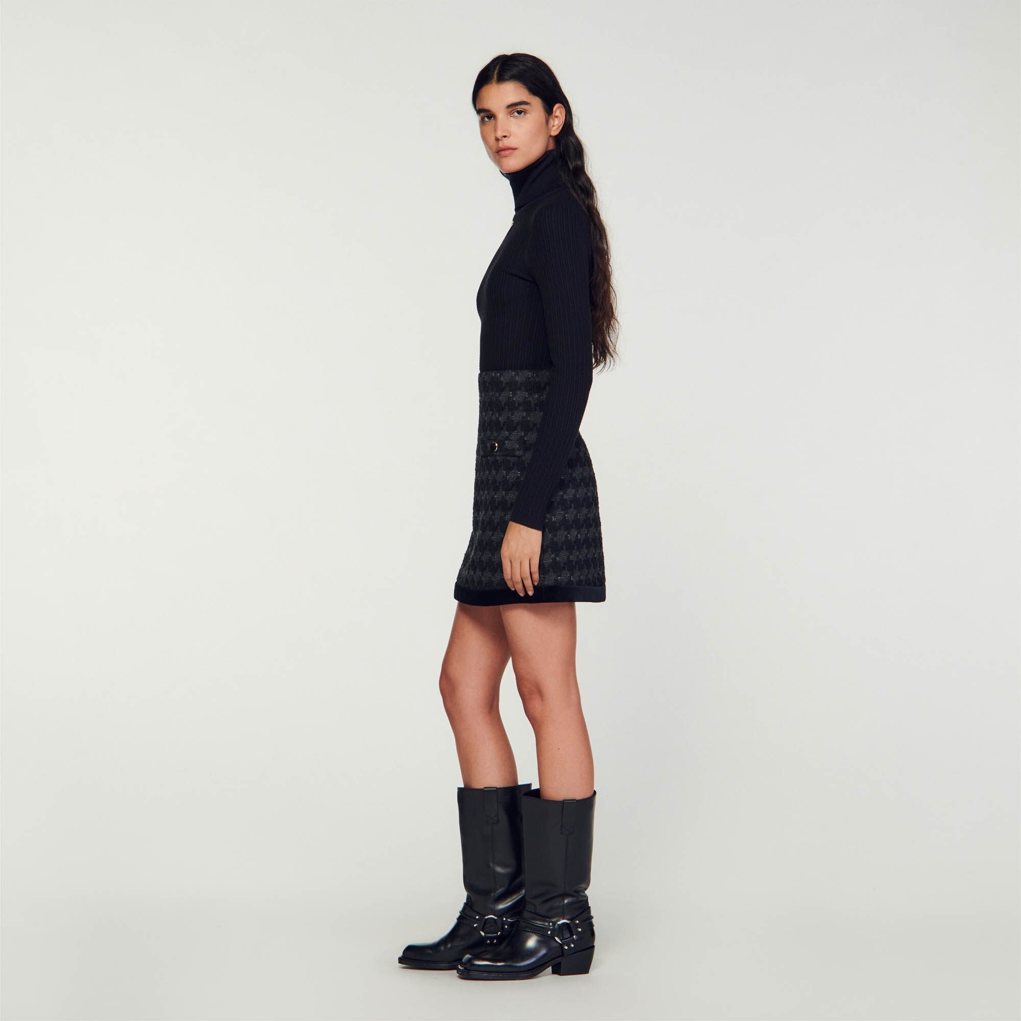 HOUNDSTOOTH TWEED SHORT SKIRT - 7