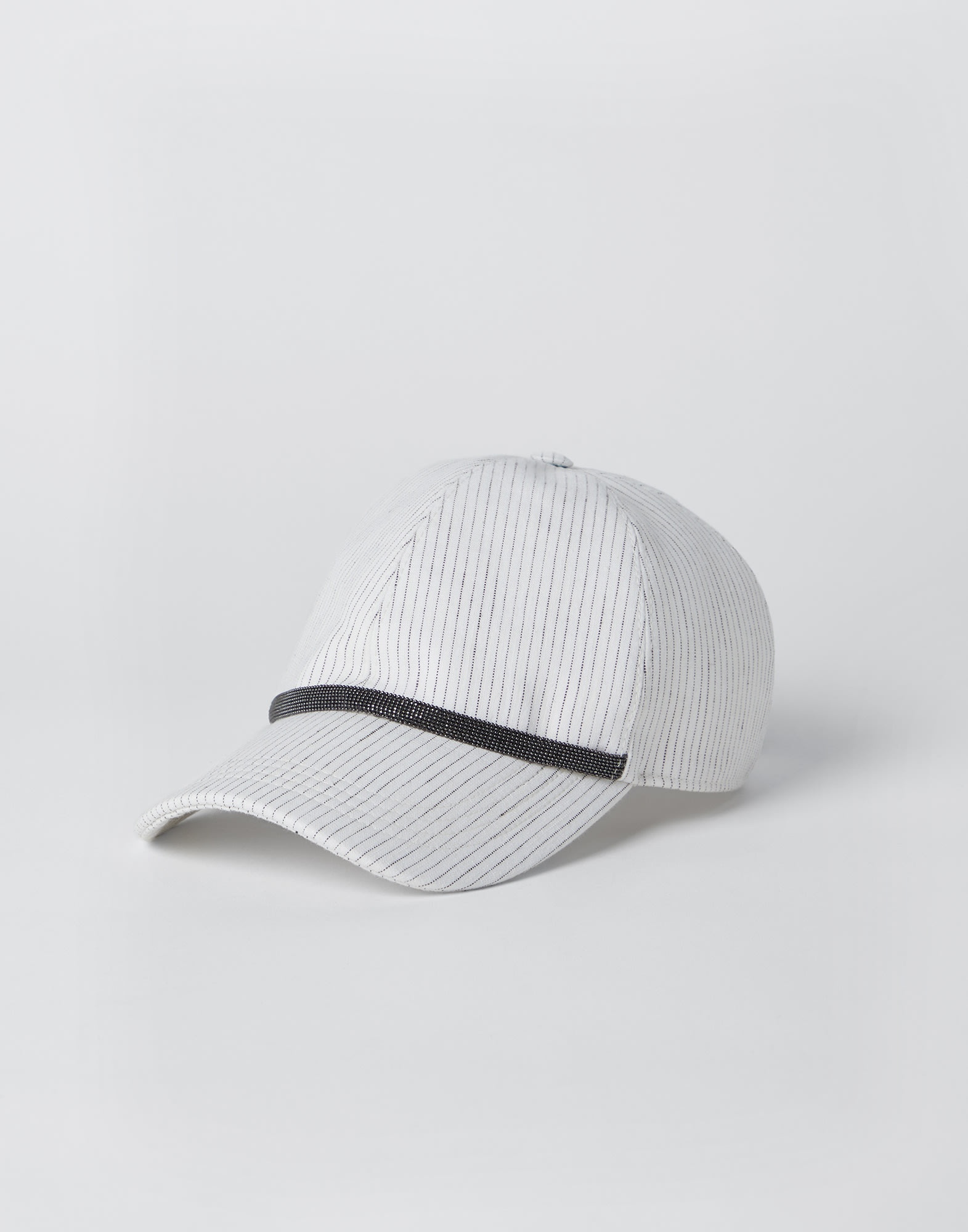Striped comfort linen and cotton baseball cap with shiny band - 1