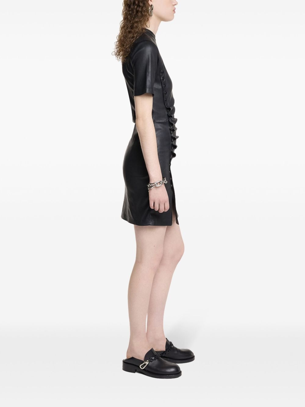 ruched leather mini dress - 3