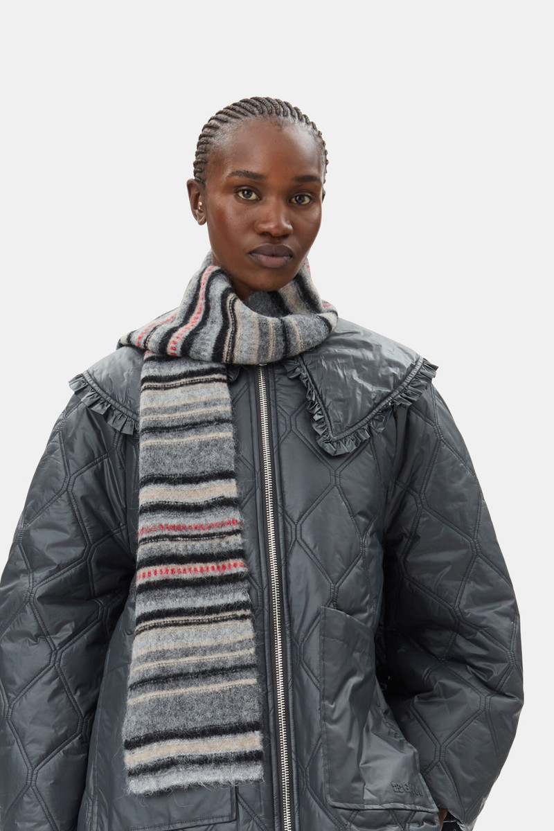 GANNI GREY STRIPED SOFT WOOL SCARF outlook