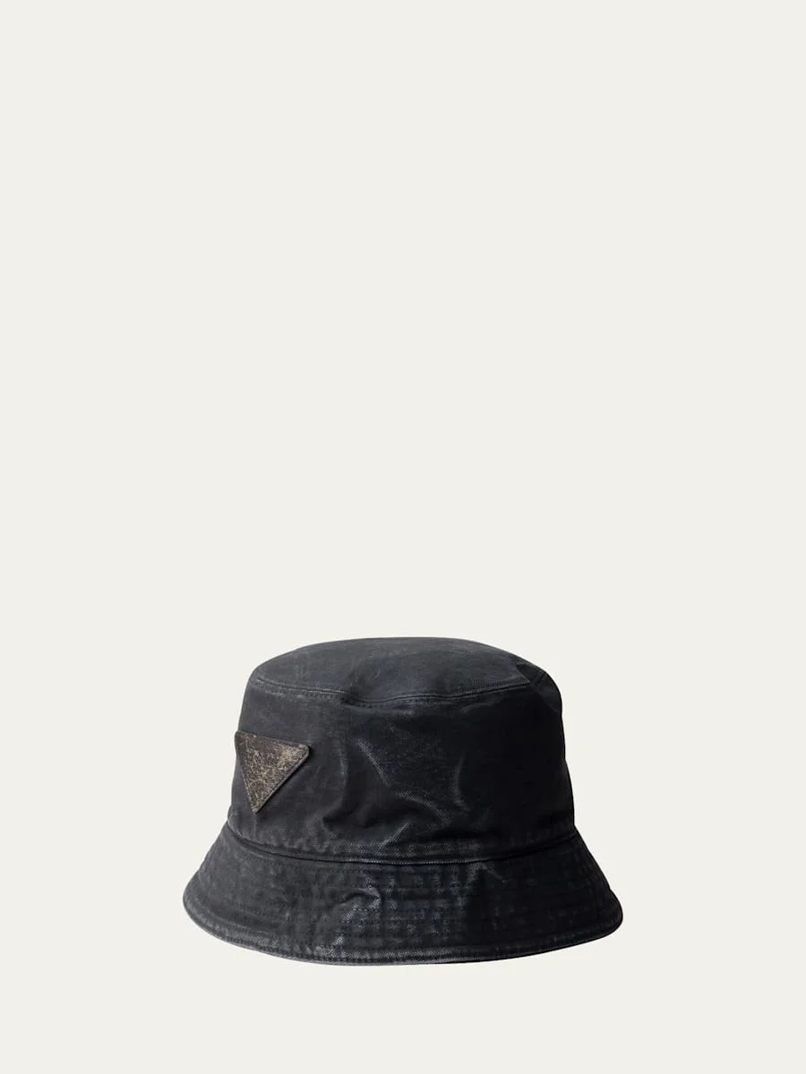 Men's Canvas Leather Logo Bucket Hat - 1