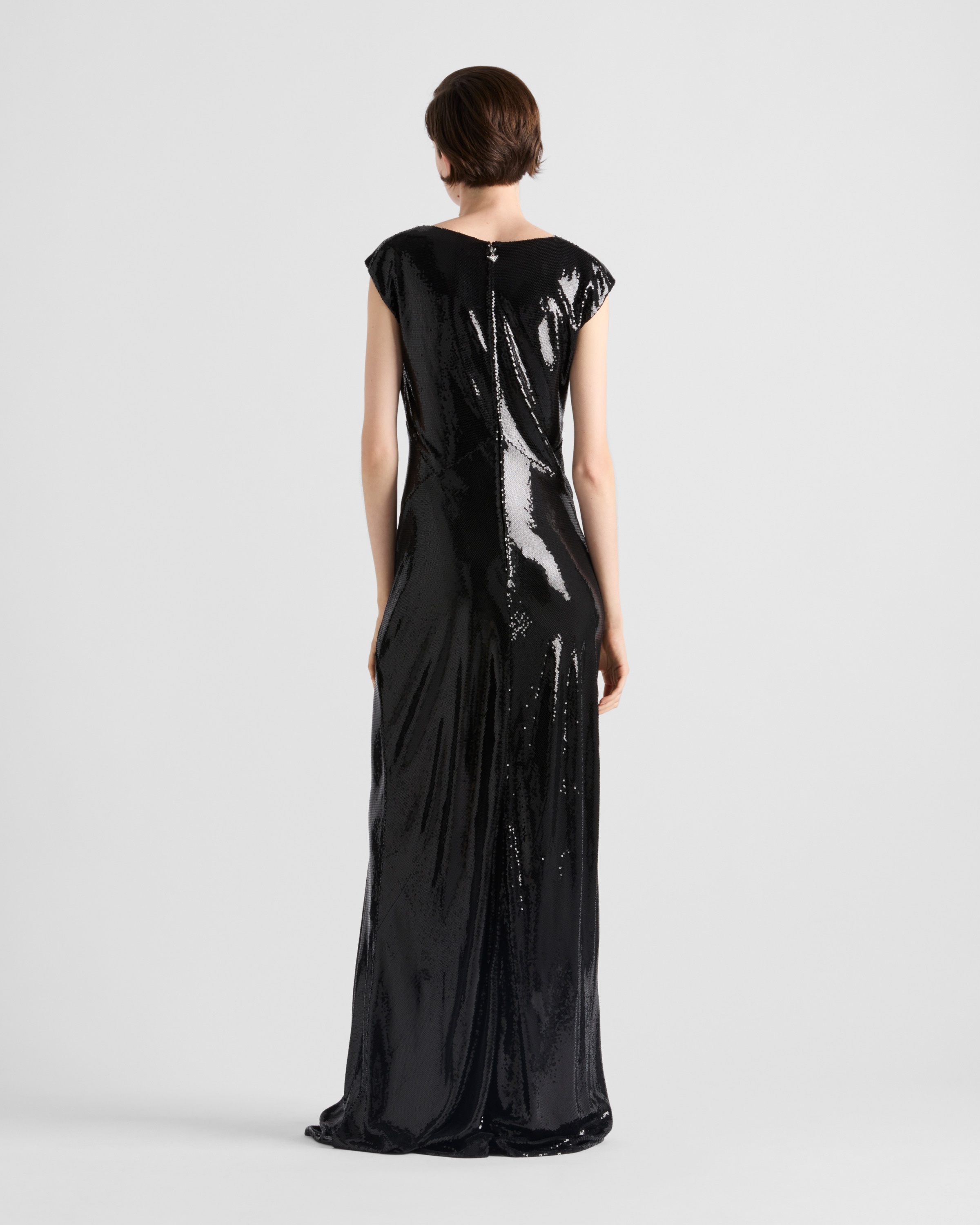Sequined satin jersey long dress - 5