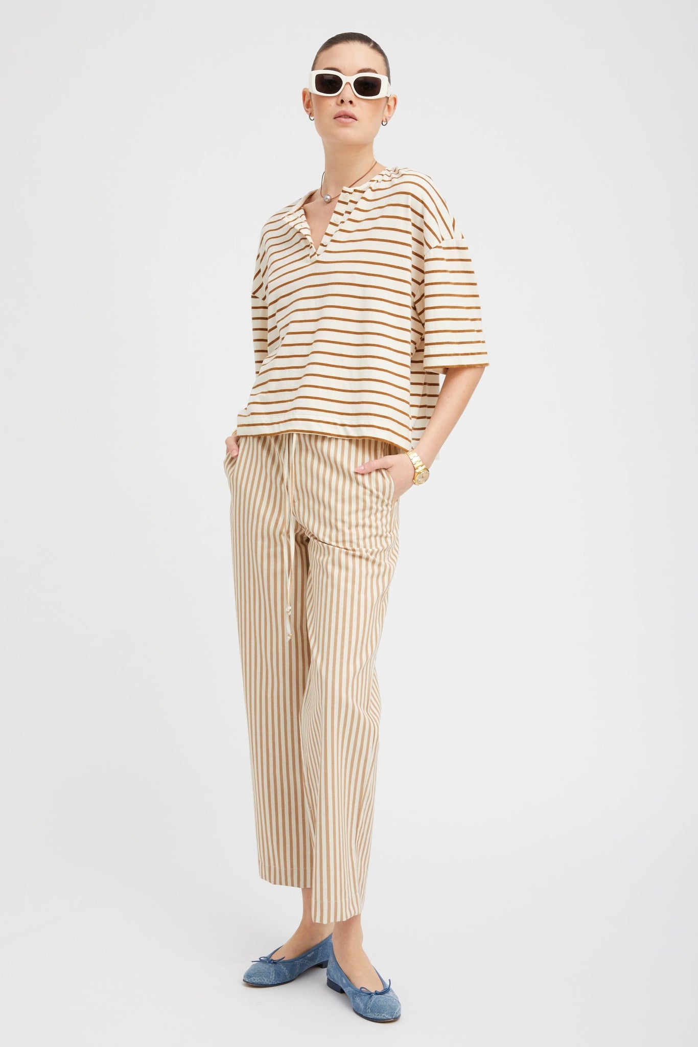 CAMEL STRIPE LINEN AMALFI PANTS - 4