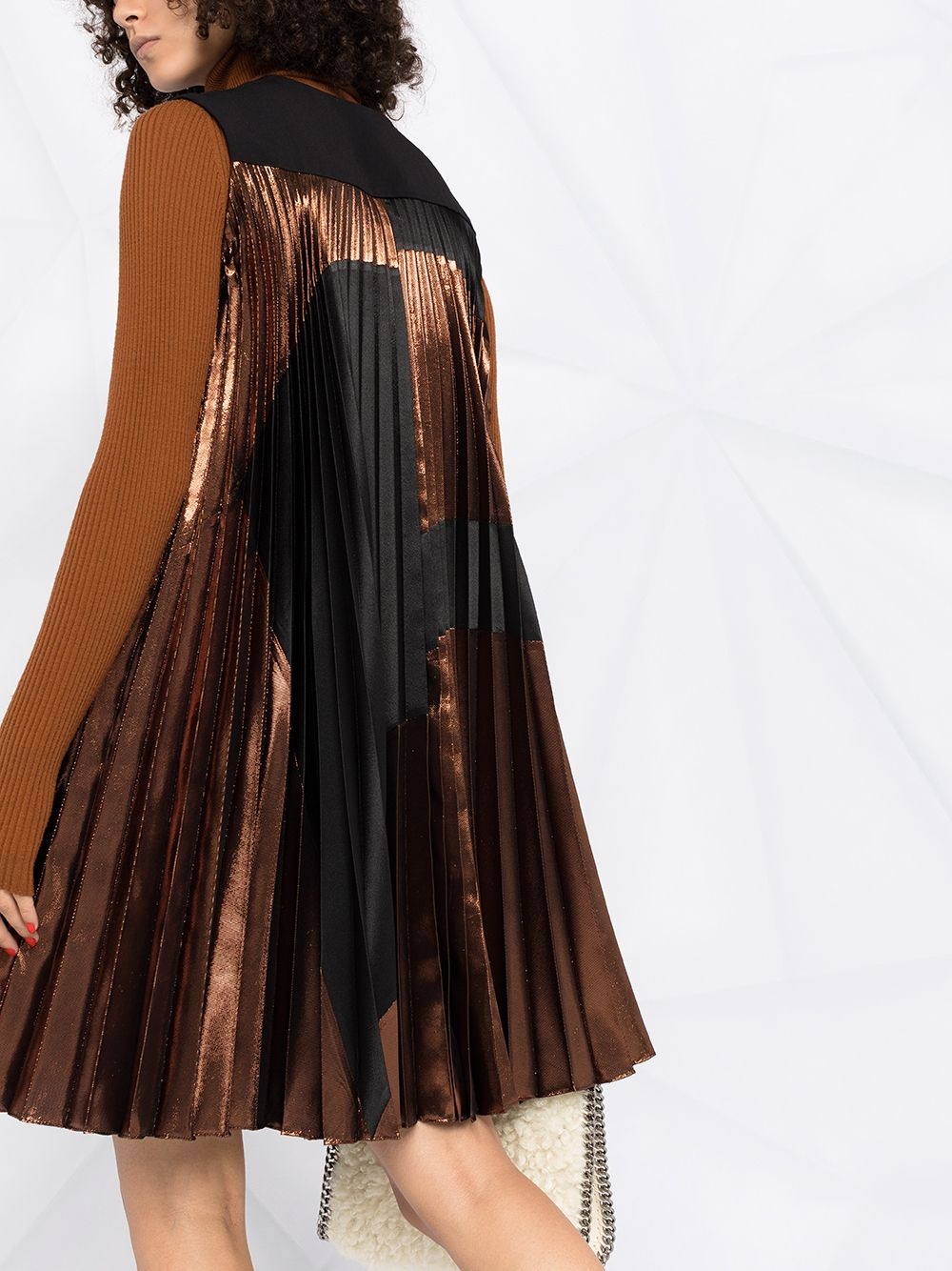 metallic-panel pleated dress - 3