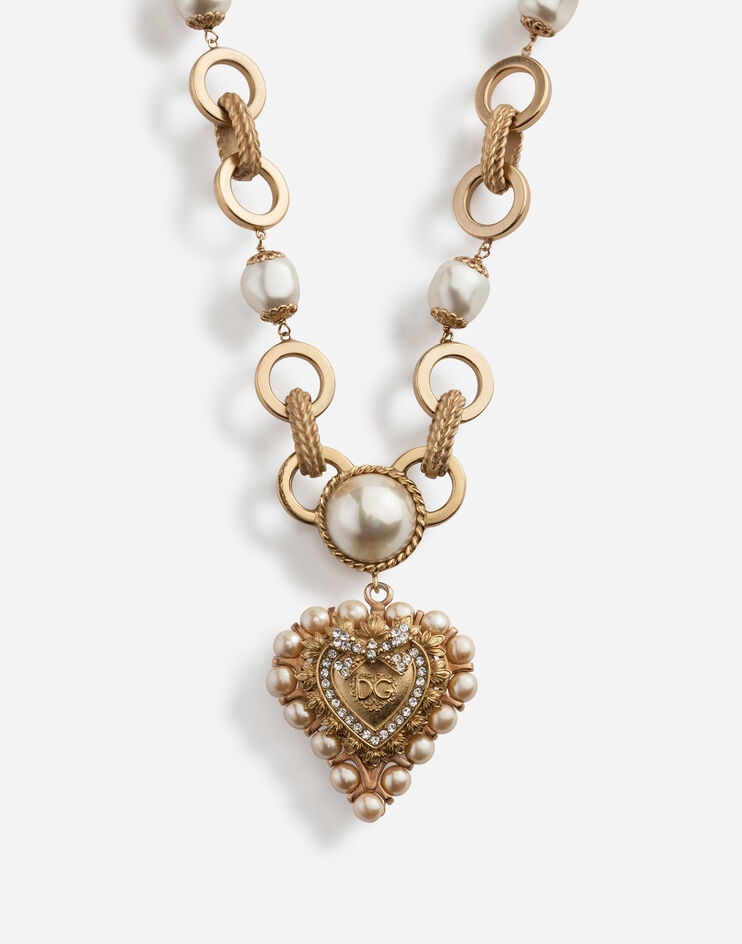 Short necklace with decorative sacred heart and pearl details - 2