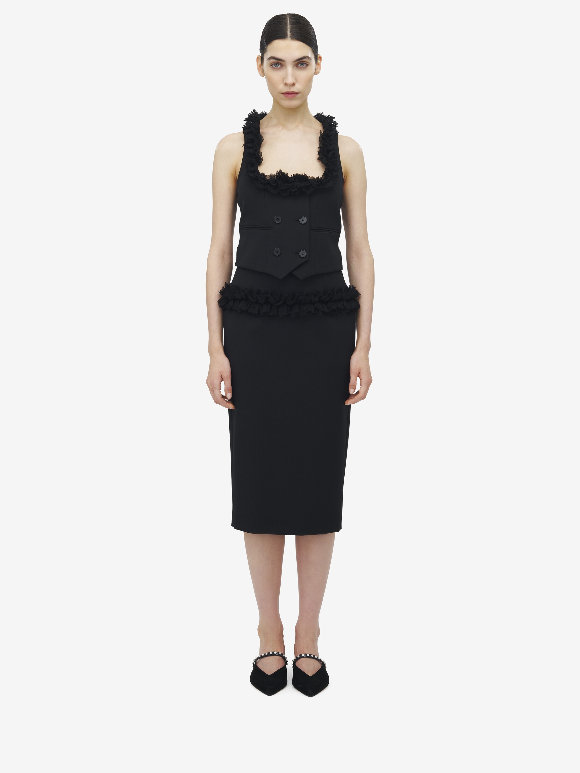 Slashed Buttoned Pencil Skirt - 2
