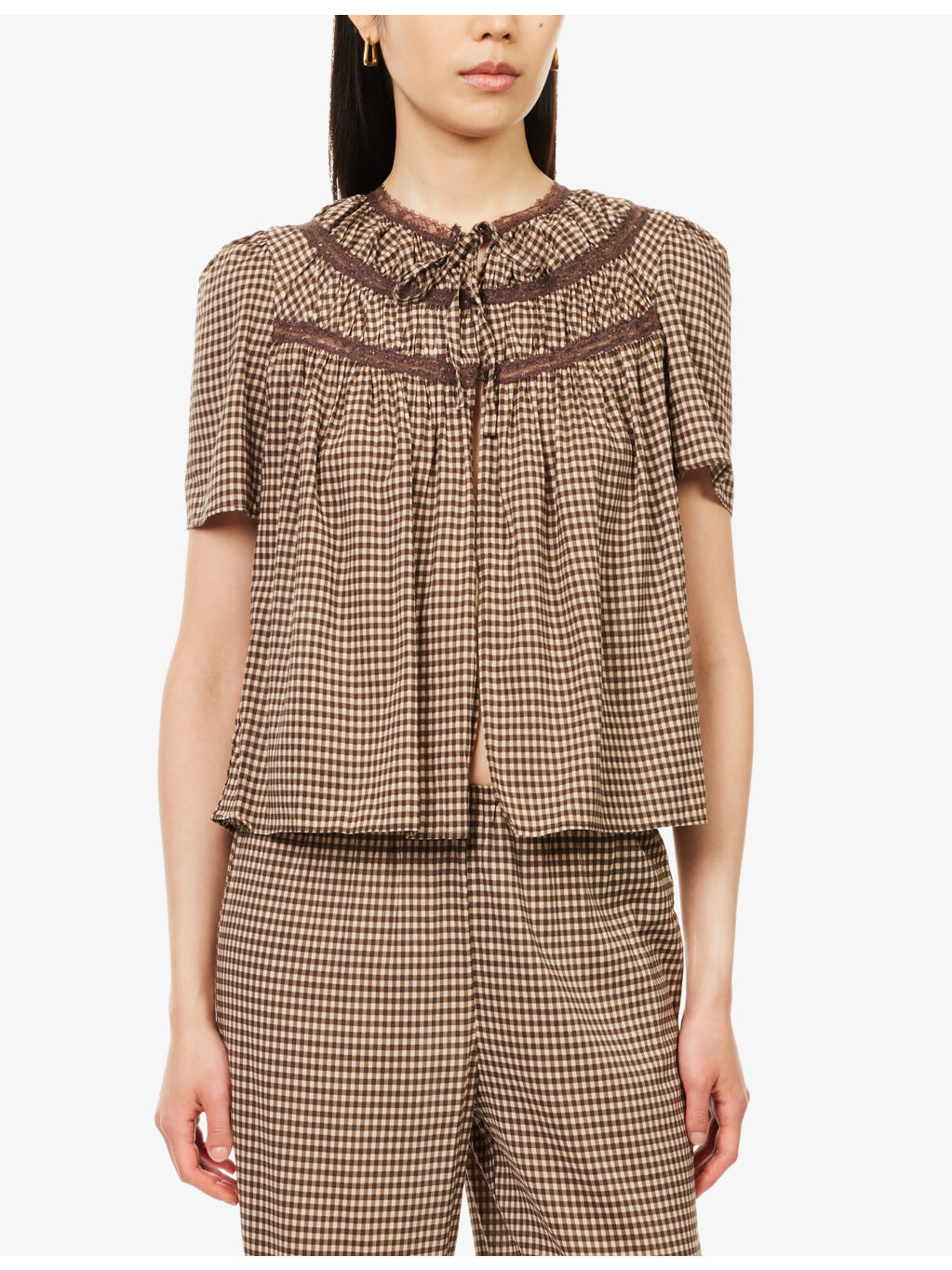 Reformation x Nara Smith Buttercup Hour Gingham-Print Cotton-Blend Pyjama Set - 3