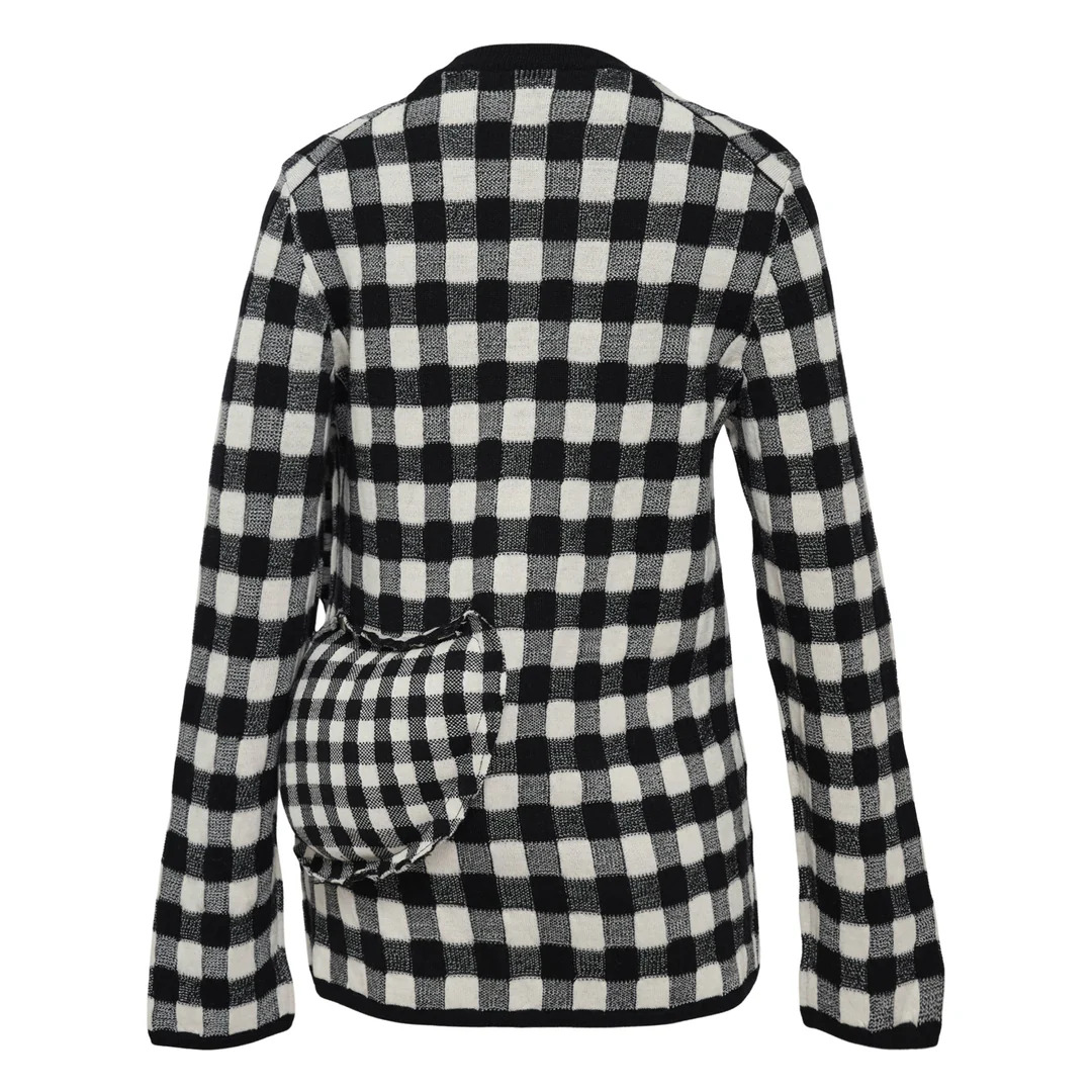 Worsted Wool Jacquard Gingham Knit Top - 2