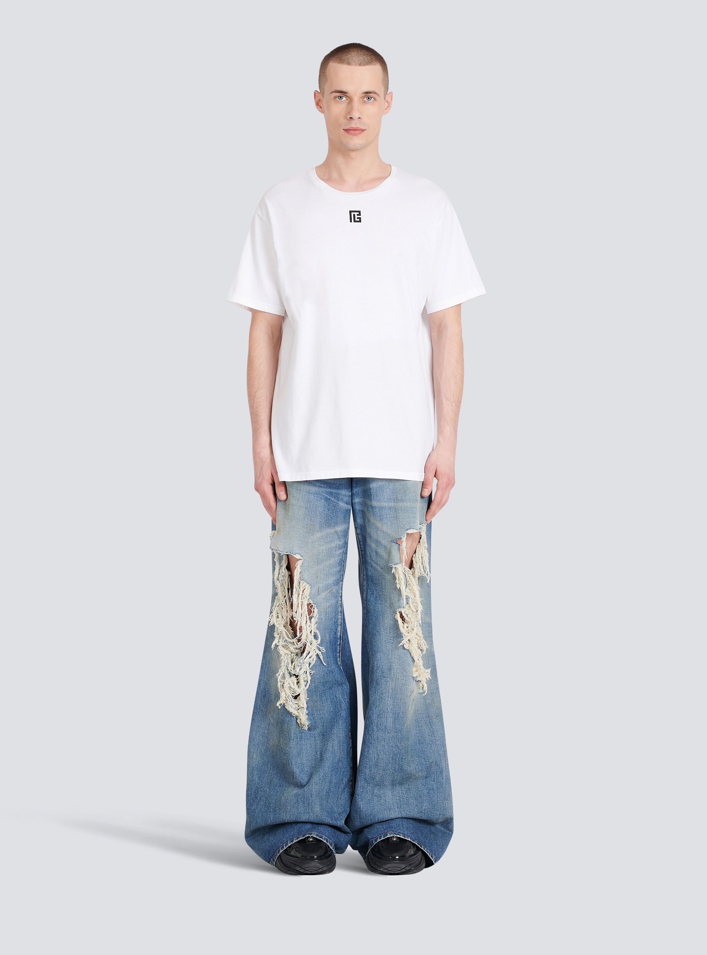 Oversized cotton T-shirt with maxi Balmain logo print - 4