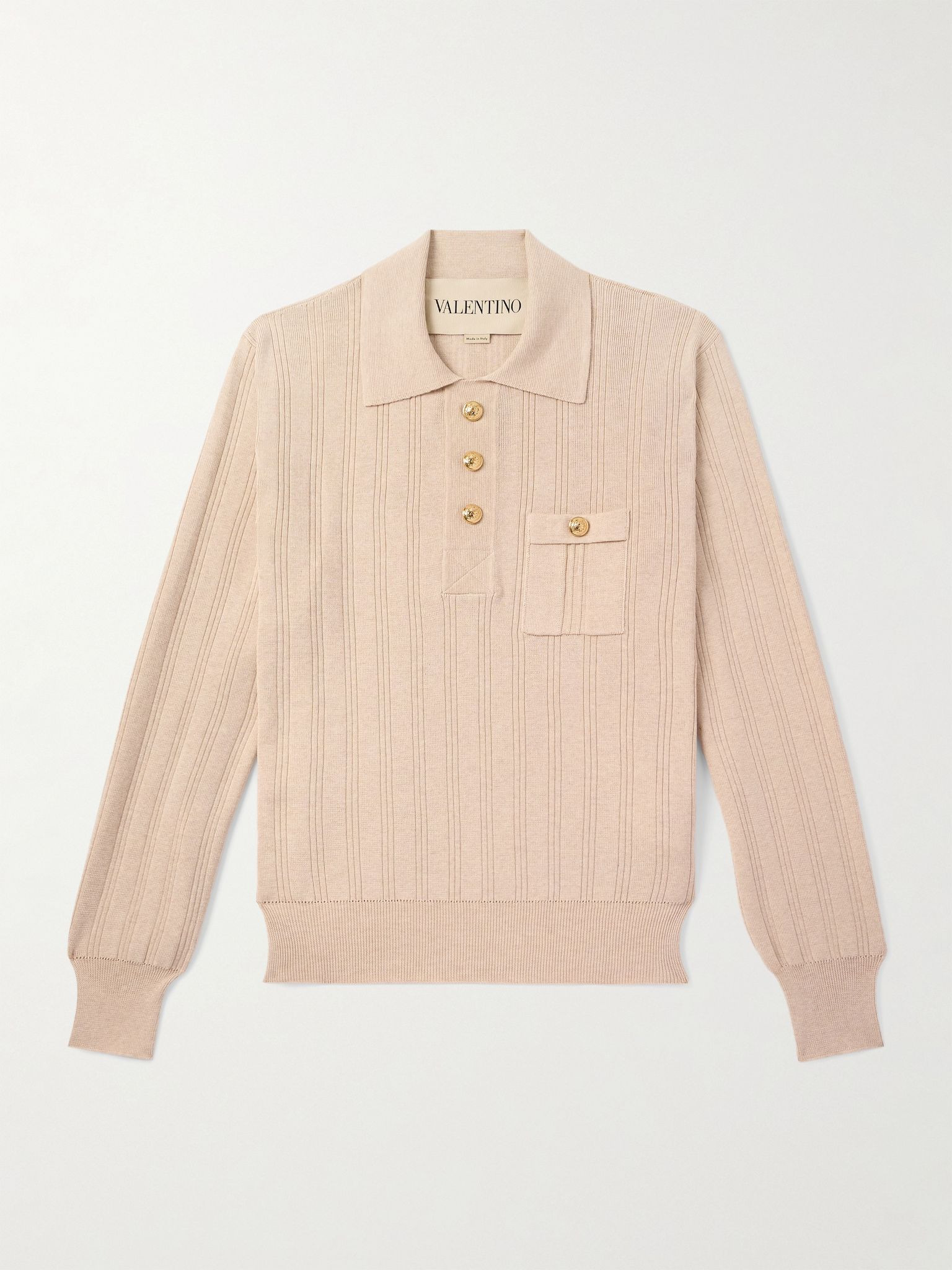 Ribbed Cotton Polo Shirt Off-white - 1