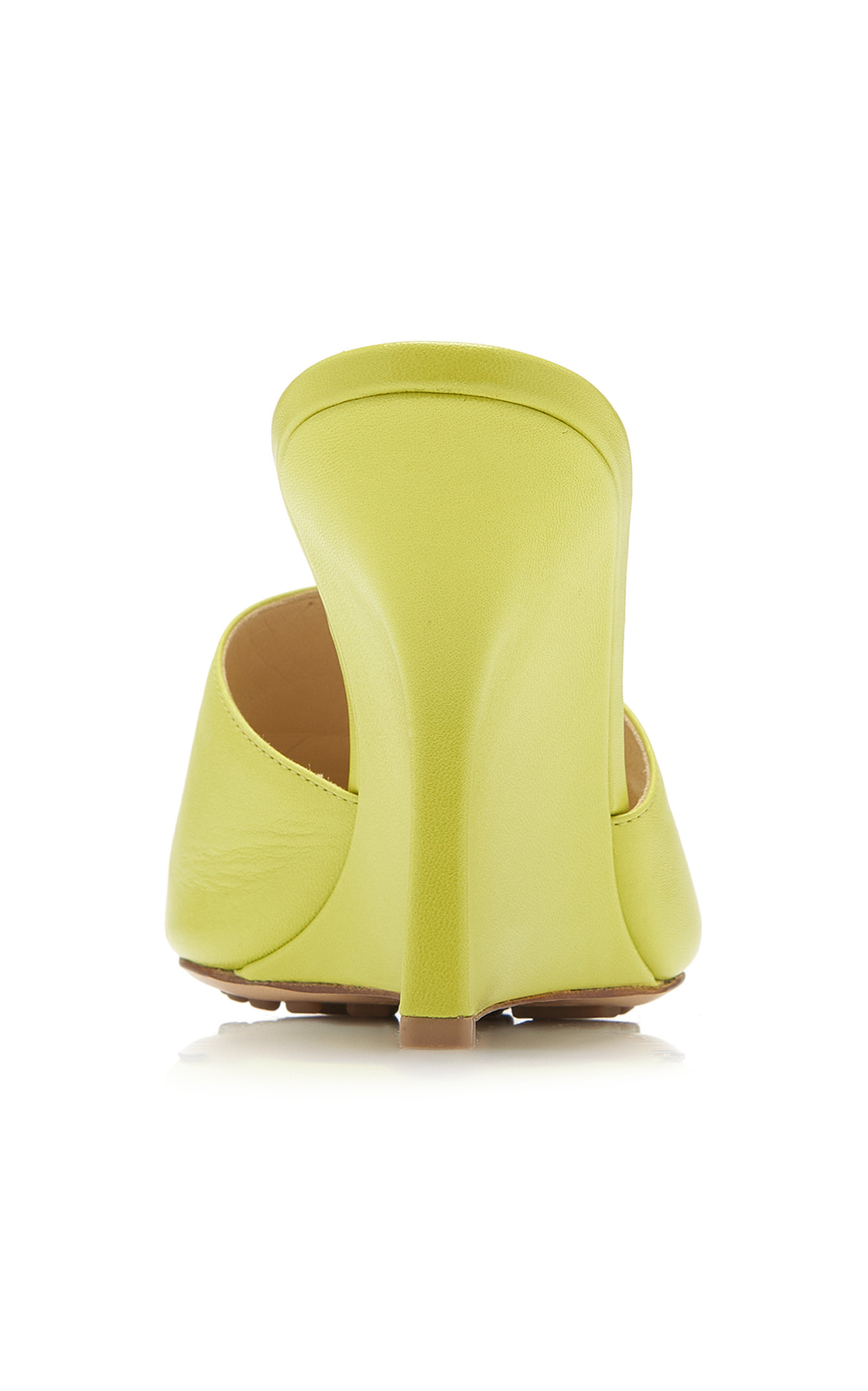 Stretch Wedge Lounge Leather Mules lime green - 4