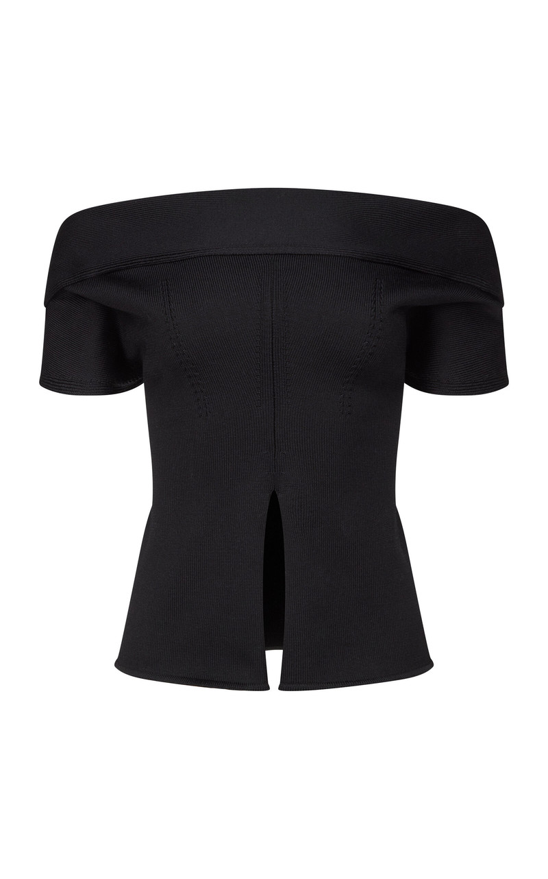Faye Sculpted Cotton-Blend Knit Top black 1