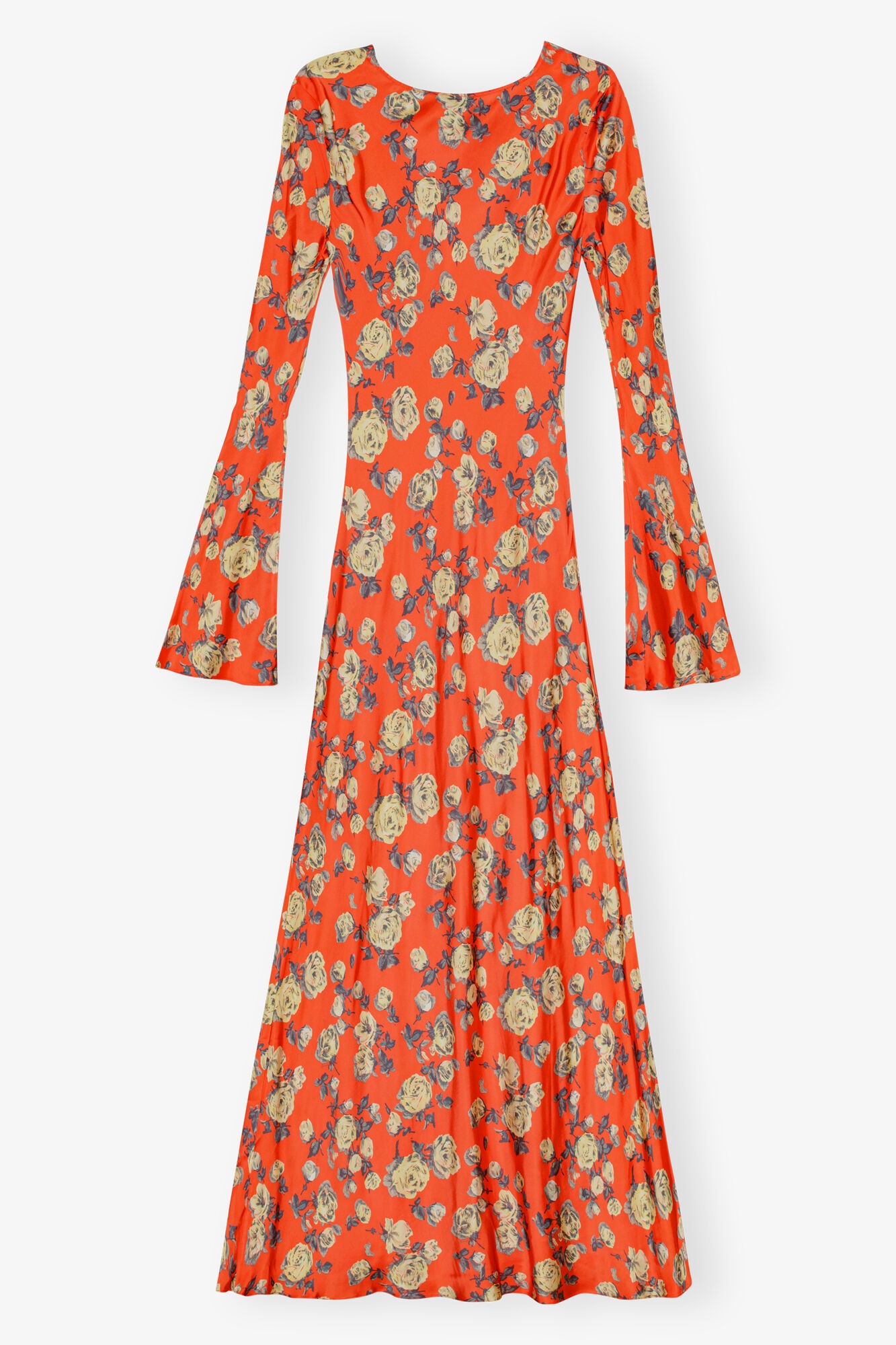 ORANGE FLORAL PRINTED SATIN MAXI DRESS - 6