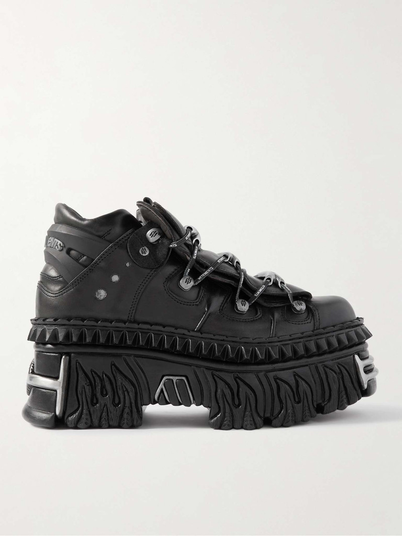 + New Rock Embellished Leather Platform Sneakers 1