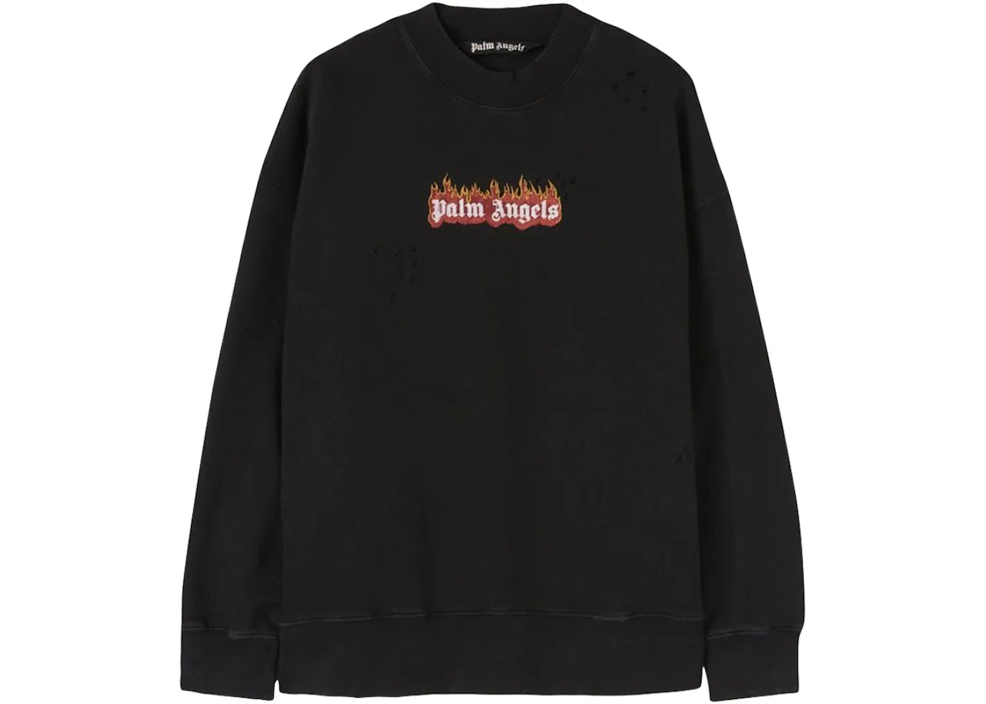 Palm Angels Burning Logo Print Distressed Sweatshirt Black/White - 1