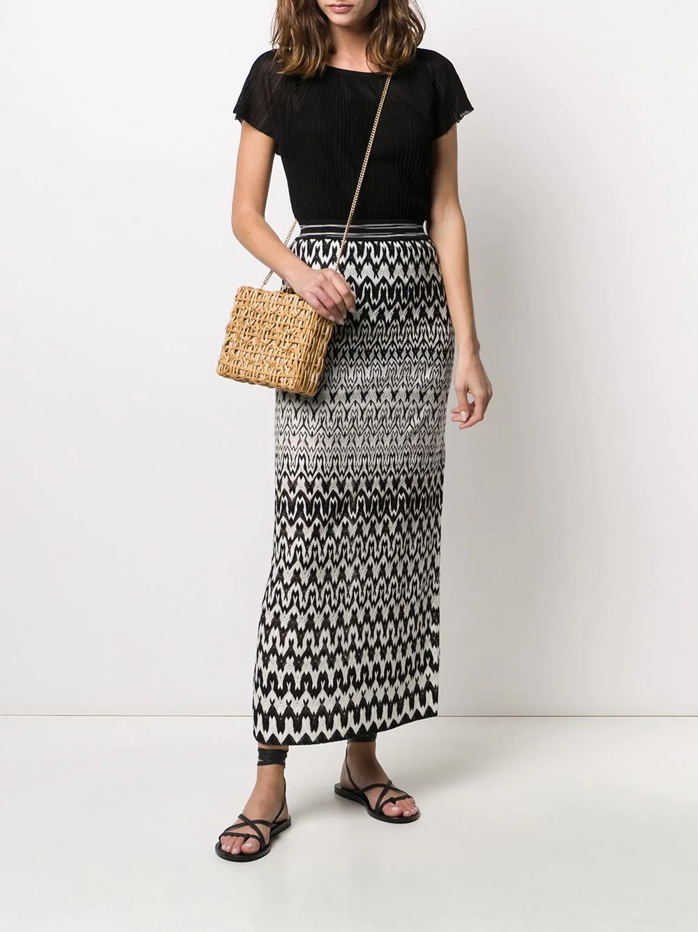 high waisted geometric knit skirt - 2