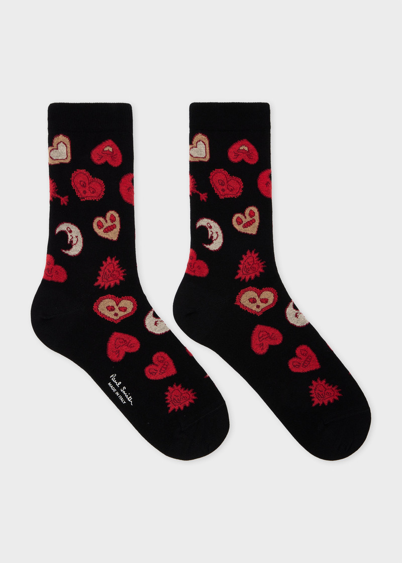 Paul Smith Women's Black 'Hearts and Stars' Cotton-Blend Socks outlook