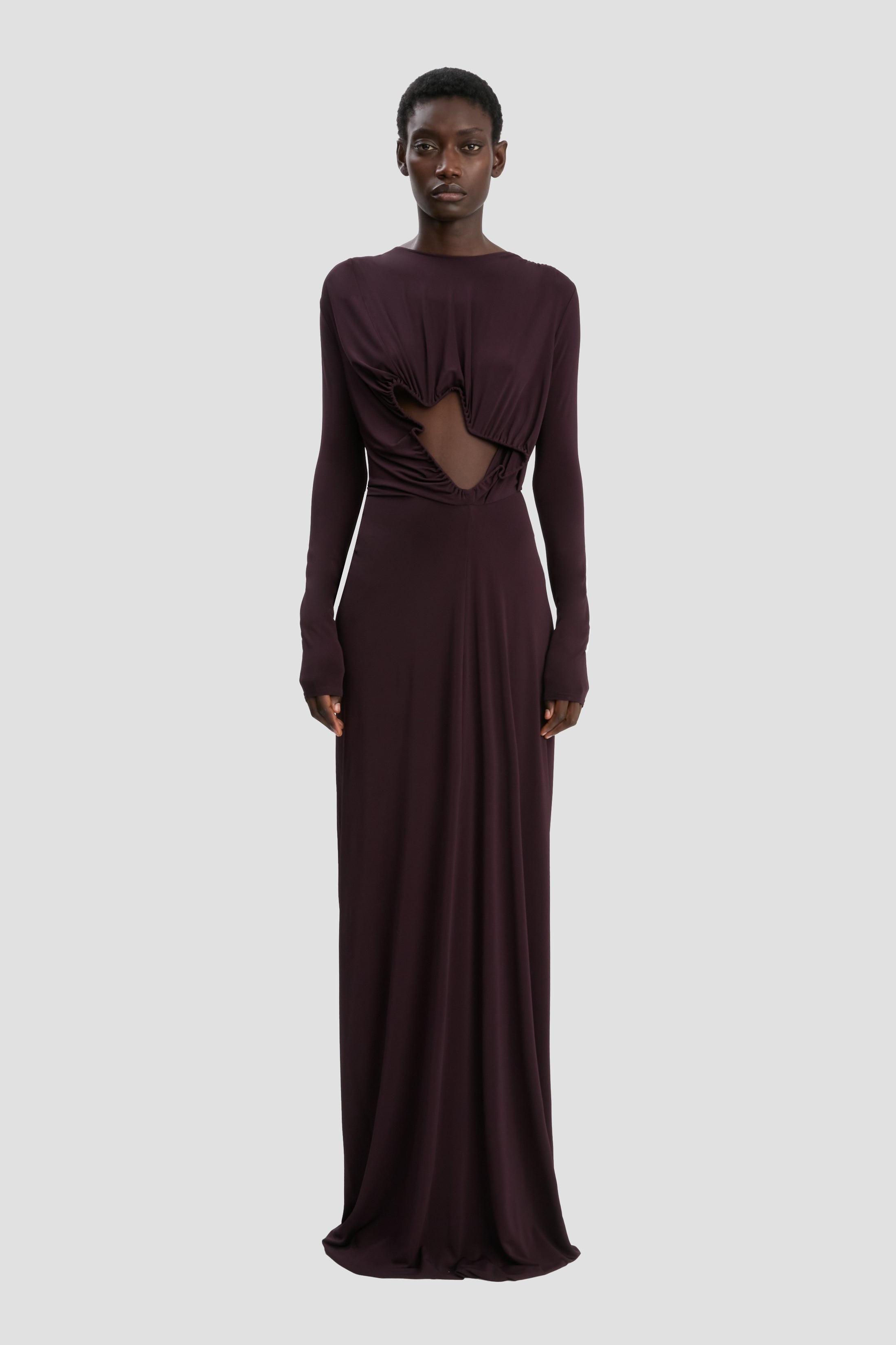 Cut-Out Wire Gown In Merlot - 2