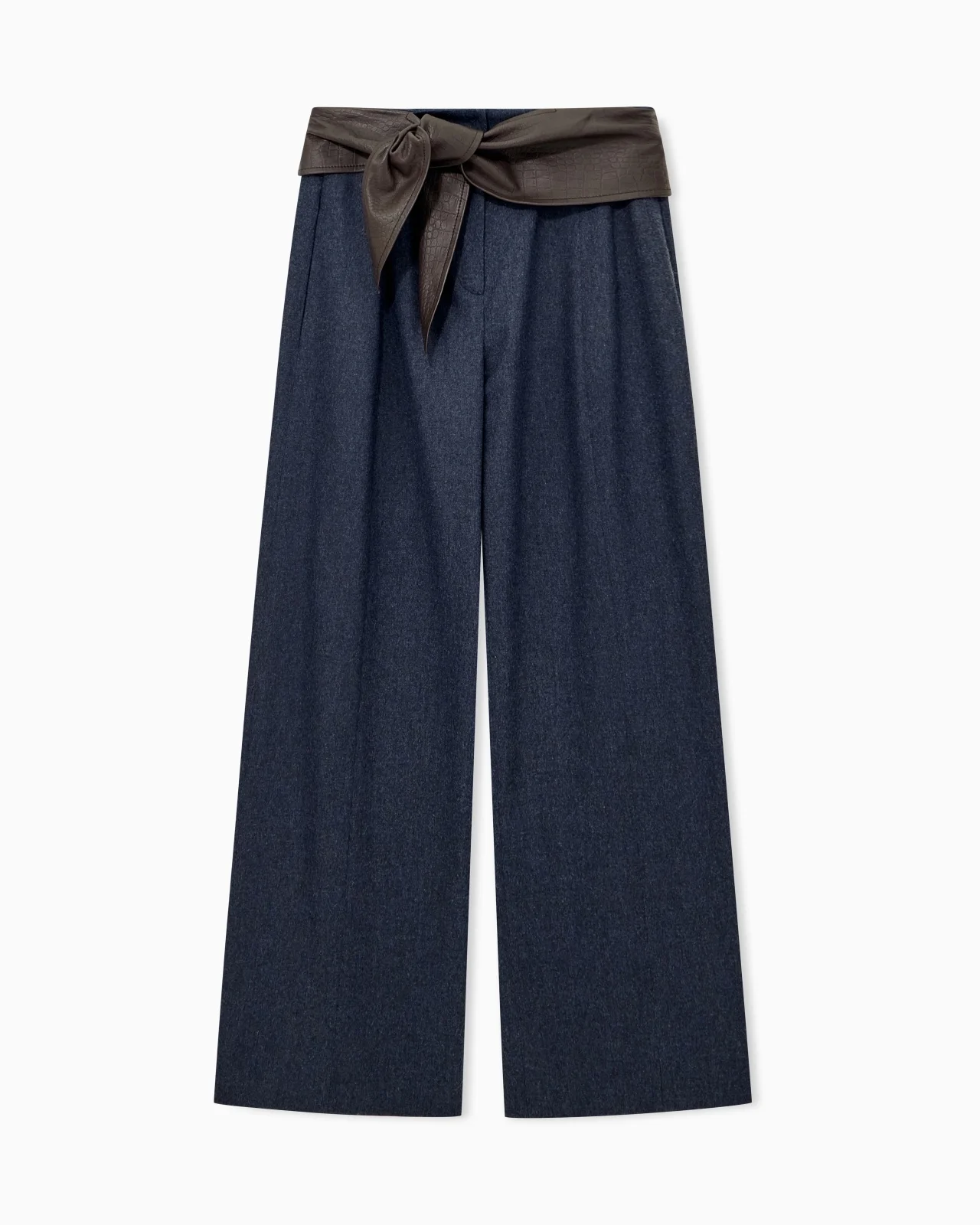 TROUSERS WIDE LEG WOOL CASHMERE FLANNEL WITH TIED WAISTBAND - 1