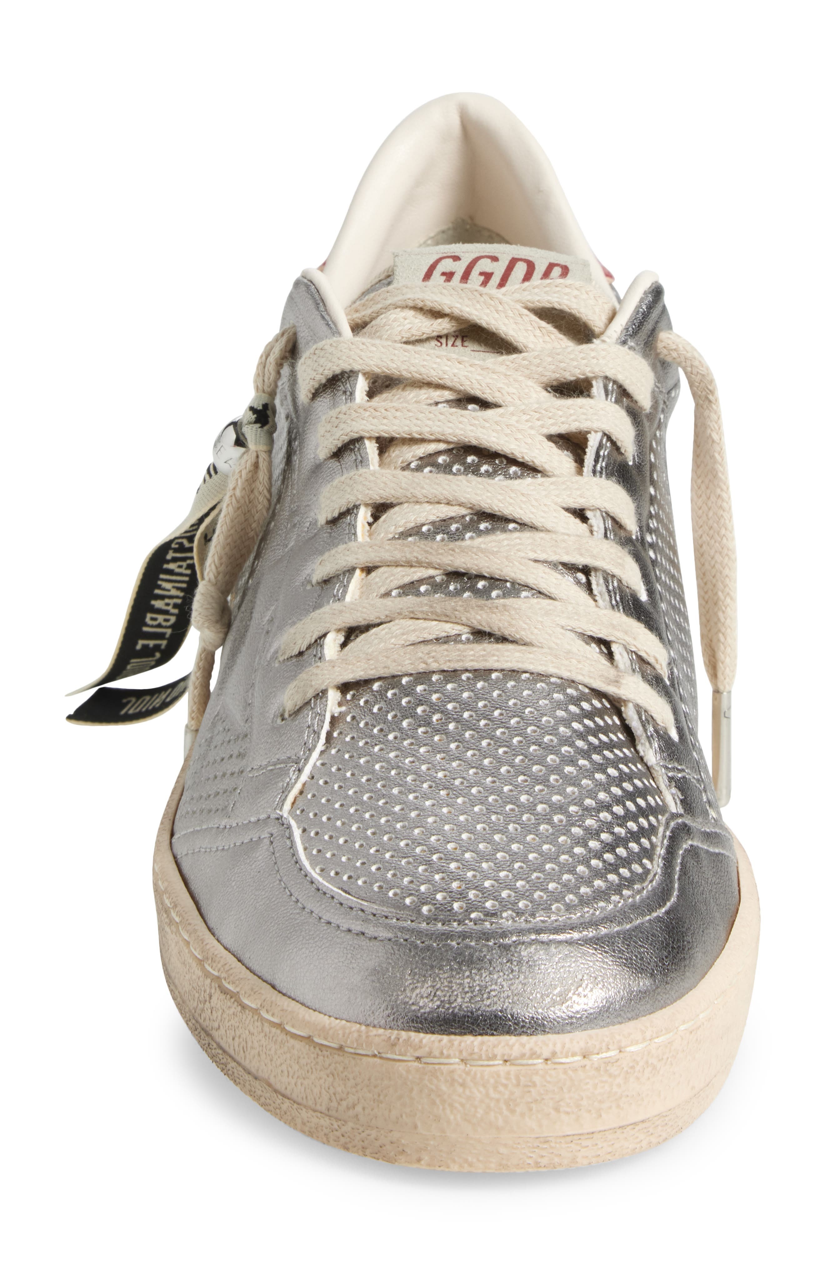 Golden Goose Ball Star Perforated Low Top Sneaker in Silver/Red at Nordstrom - 4