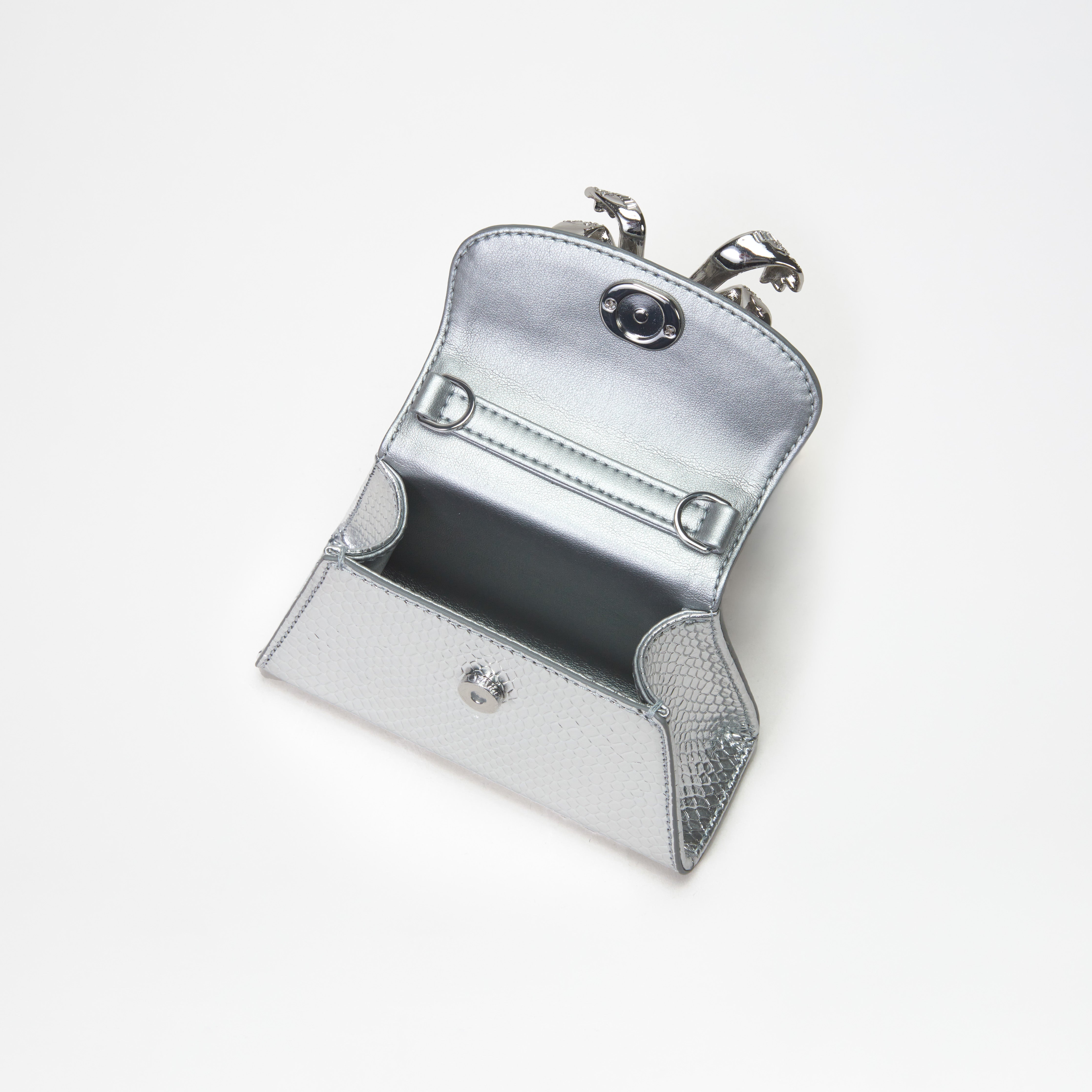 Silver Python Diamante Bow Micro Bag - 5