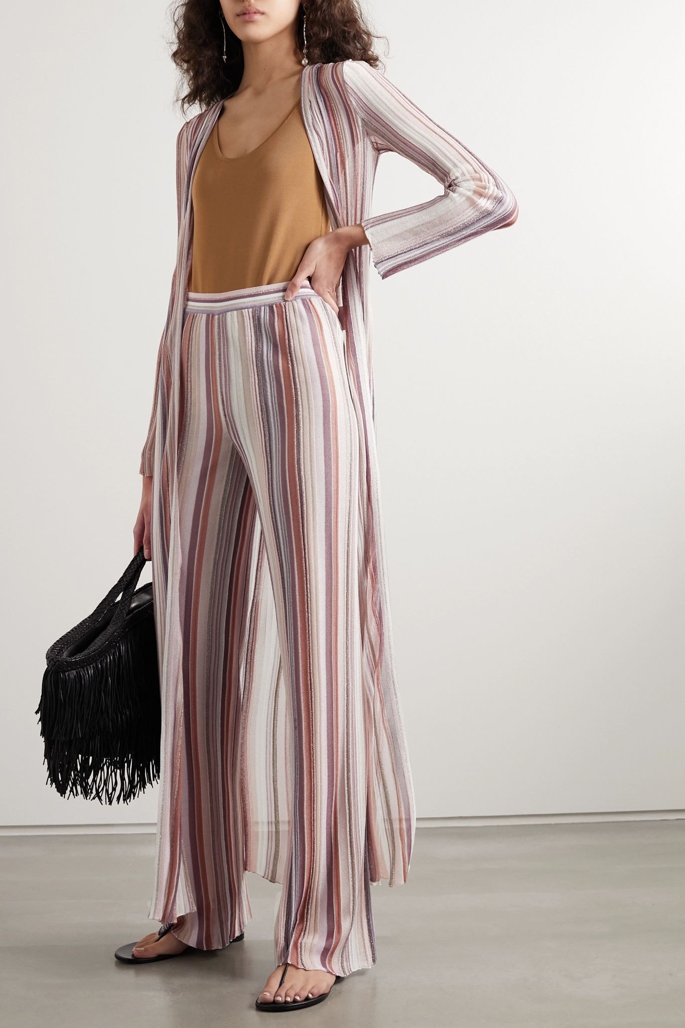 Metallic striped crochet-knit straight-leg pants - 2