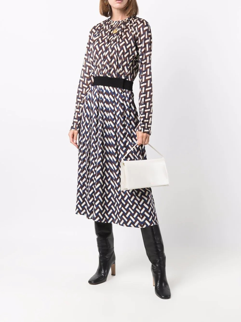 herringbone-print silk dress - 2