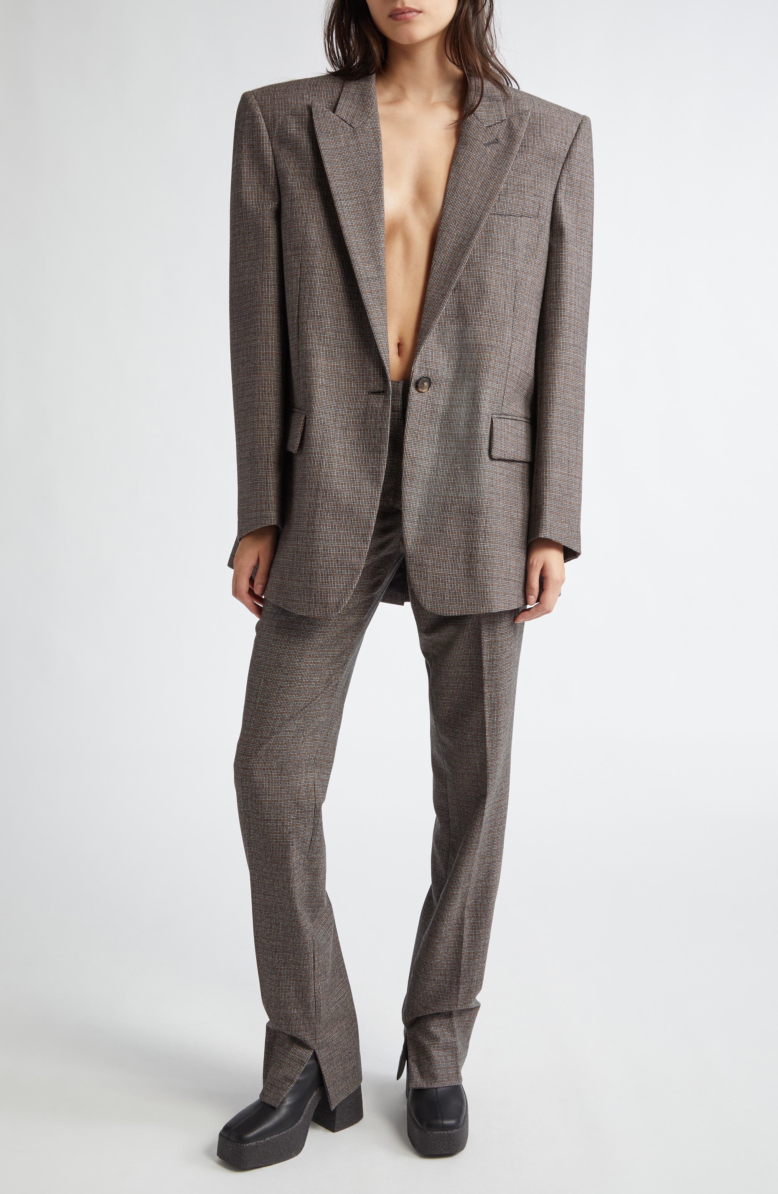 Stella McCartney Microhoundstooth Check Oversize Wool Blazer in 2425 - 2