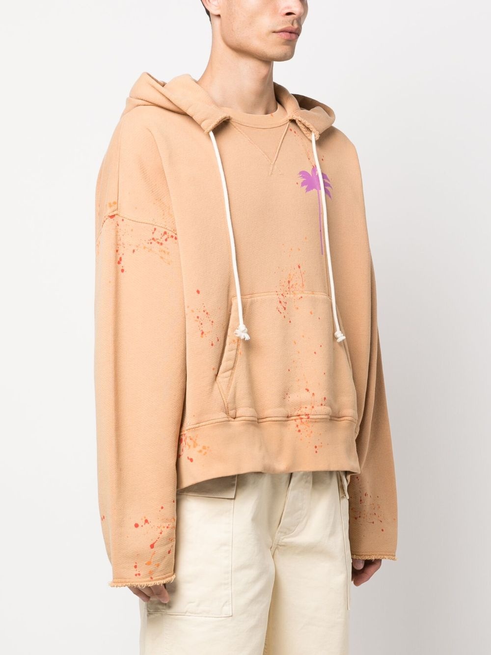 logo-print paint-splatter cotton hoodie - 3
