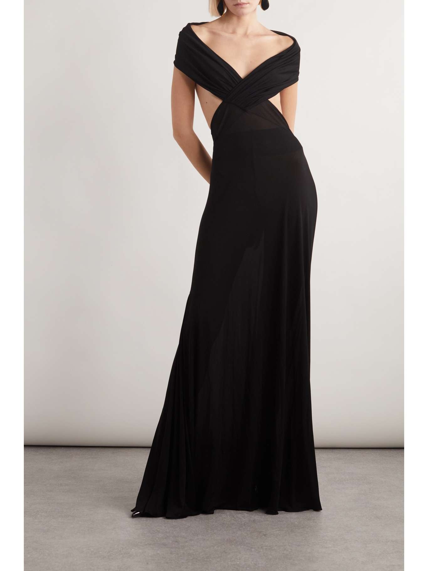 Off-the-shoulder draped chiffon maxi dress - 2