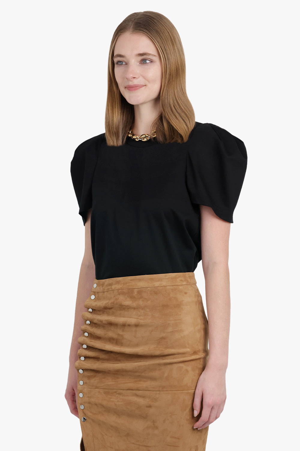 RUCHED PUFF SHOULDER S/S TOP | BLACK - 7