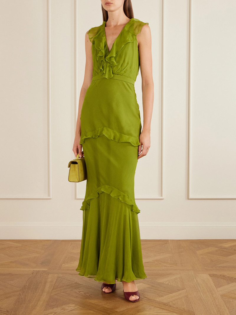 SALONI Rita Gathered Ruffled Silk Gown outlook