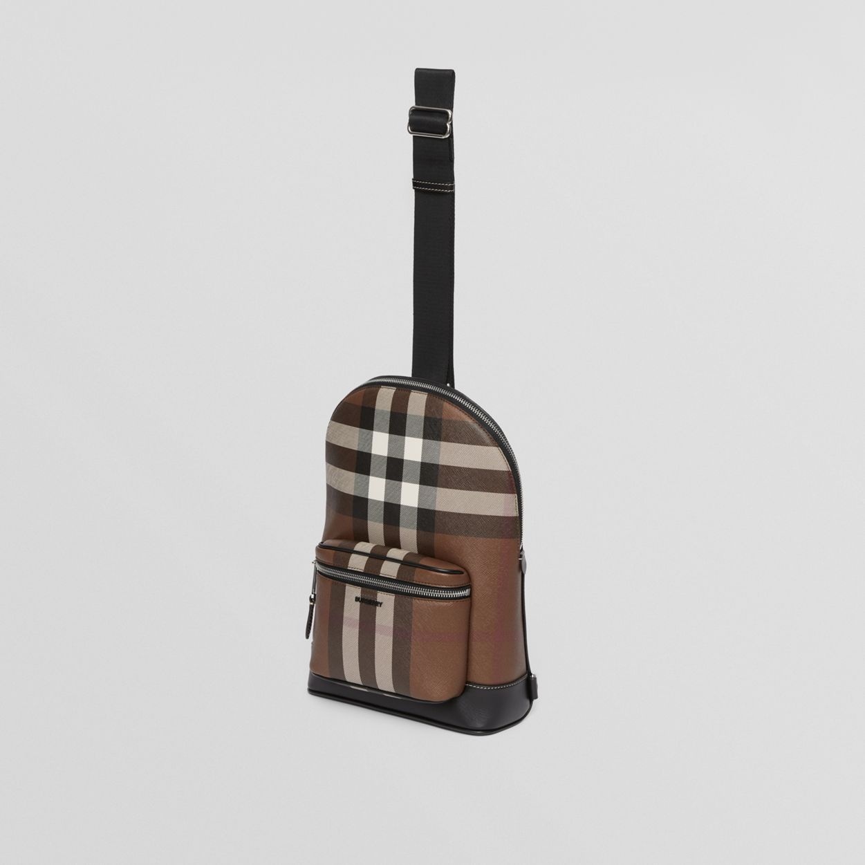 Check and Leather Crossbody Backpack - 4
