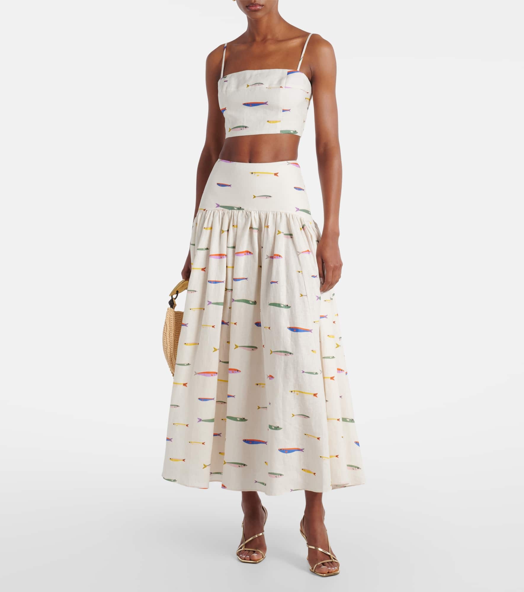 Federico printed linen crop top - 2