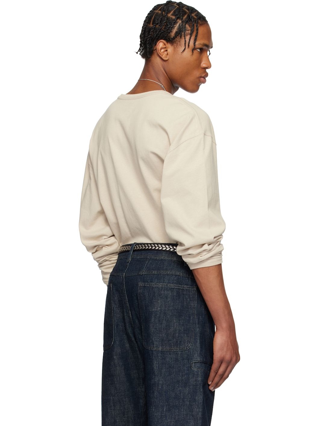Beige Boxy Long Sleeve T-shirt - 3