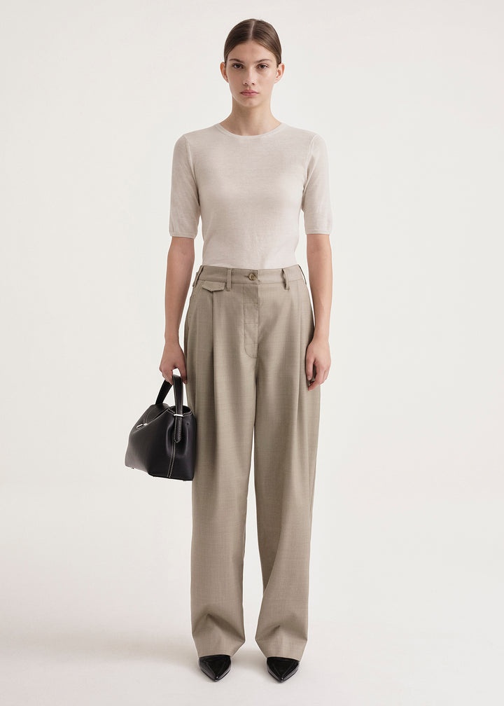 Fluid wool button trousers light hay mélange - 2