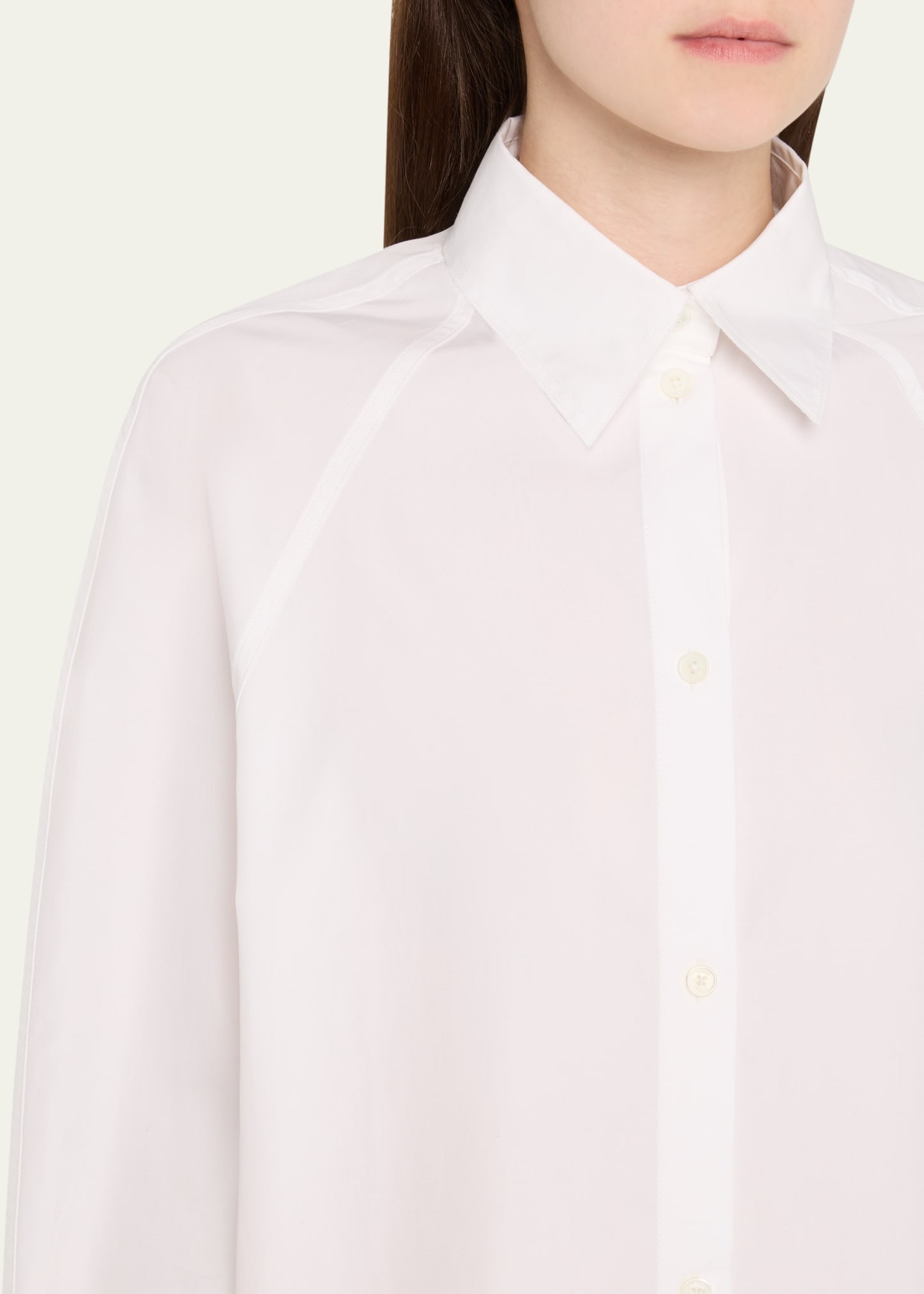 Raw-Edge Raglan-Sleeve Button-Down Shirt - 5
