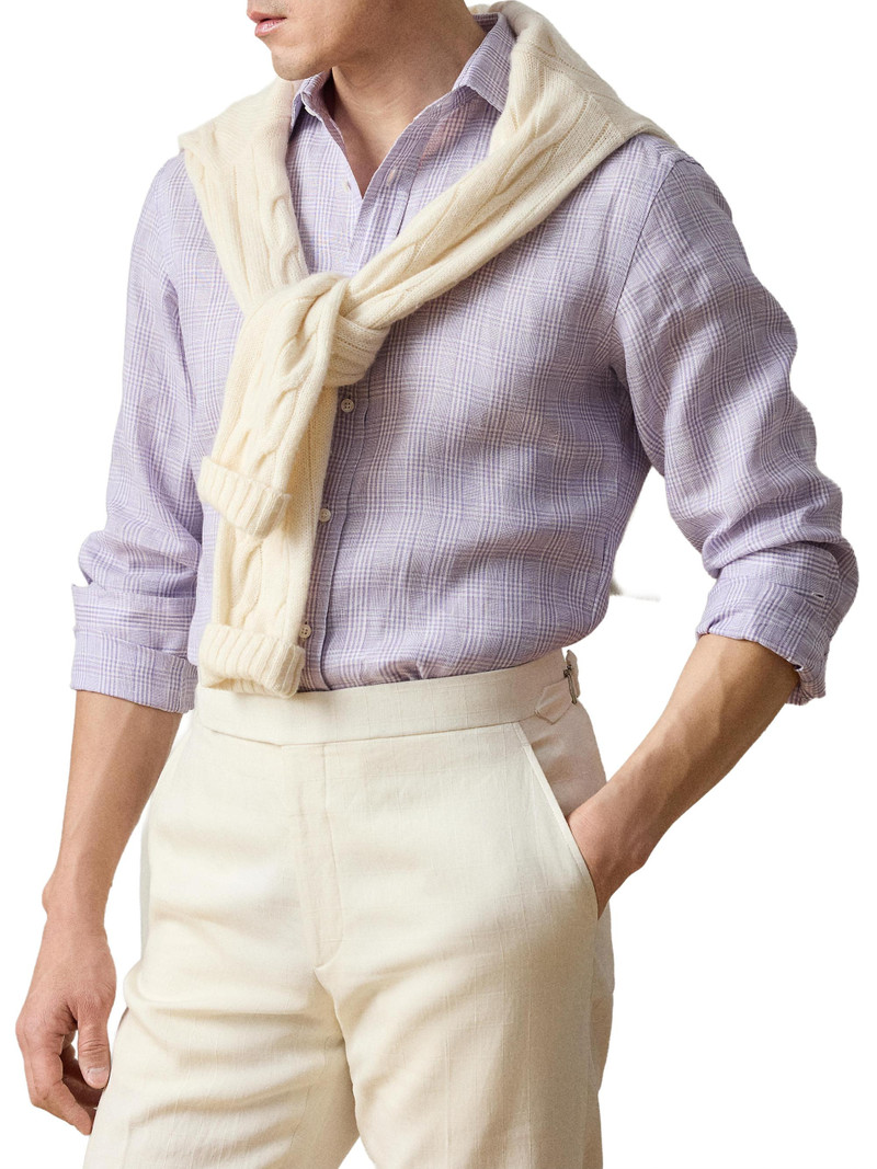 Men's Glen Check Linen Shirt - Lavender 6