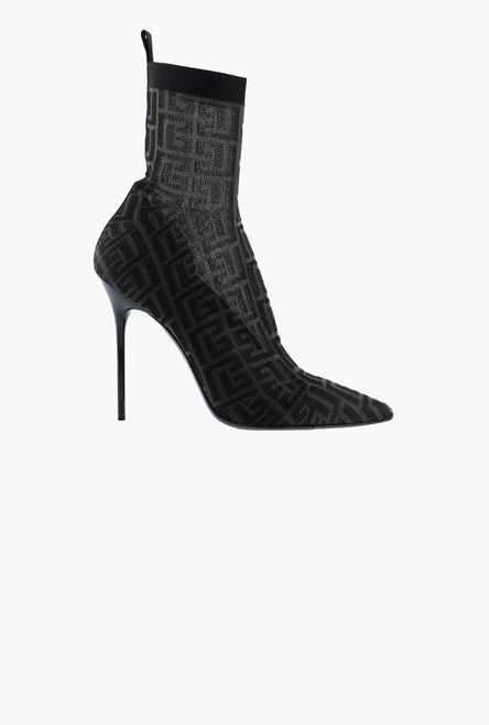 Black stretch mesh Skye ankle boots with Balmain monogram - 1