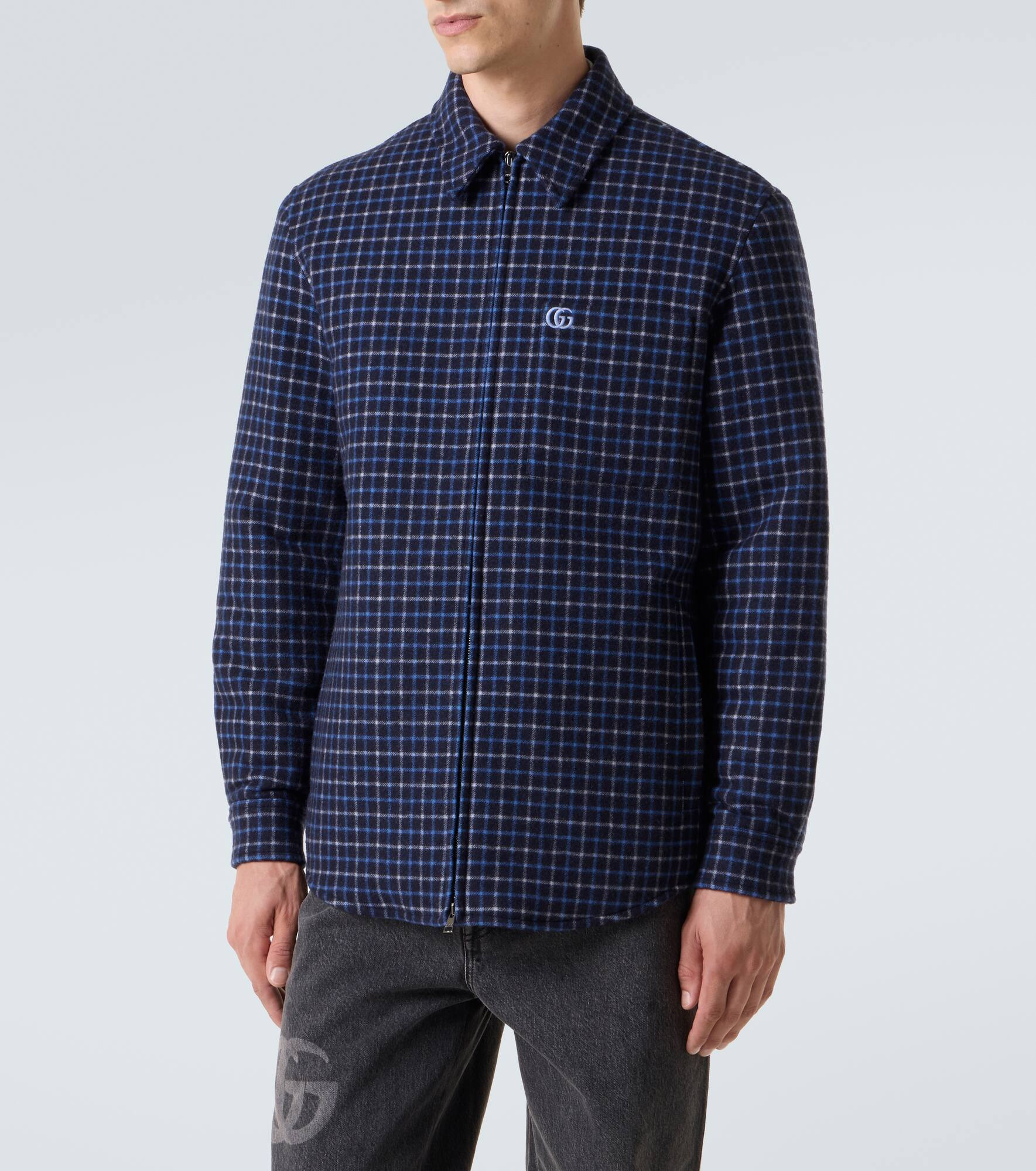 Double G checked wool-blend overshirt - 3