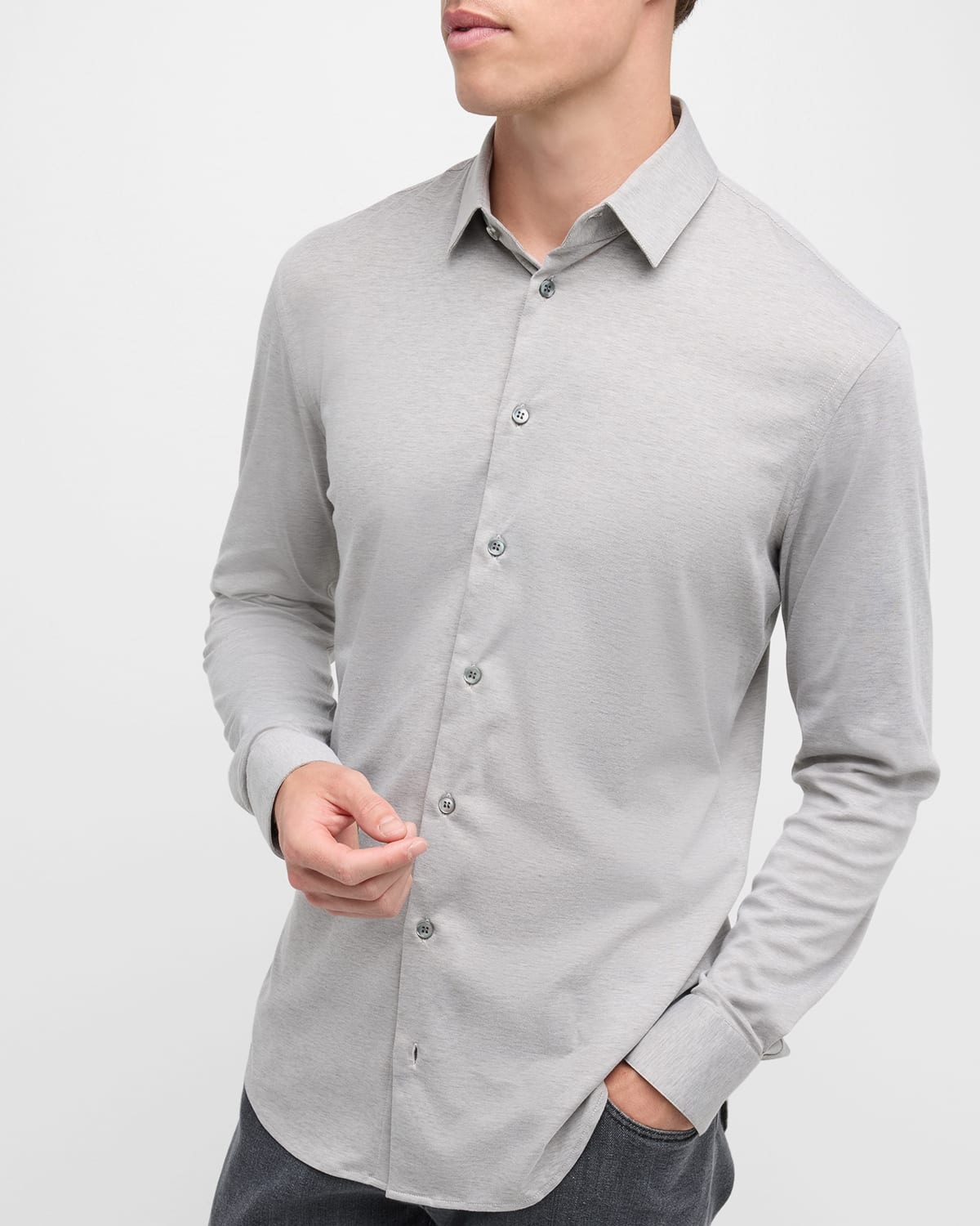 Men's Solid Cotton Stretch Sport Shirt - 6